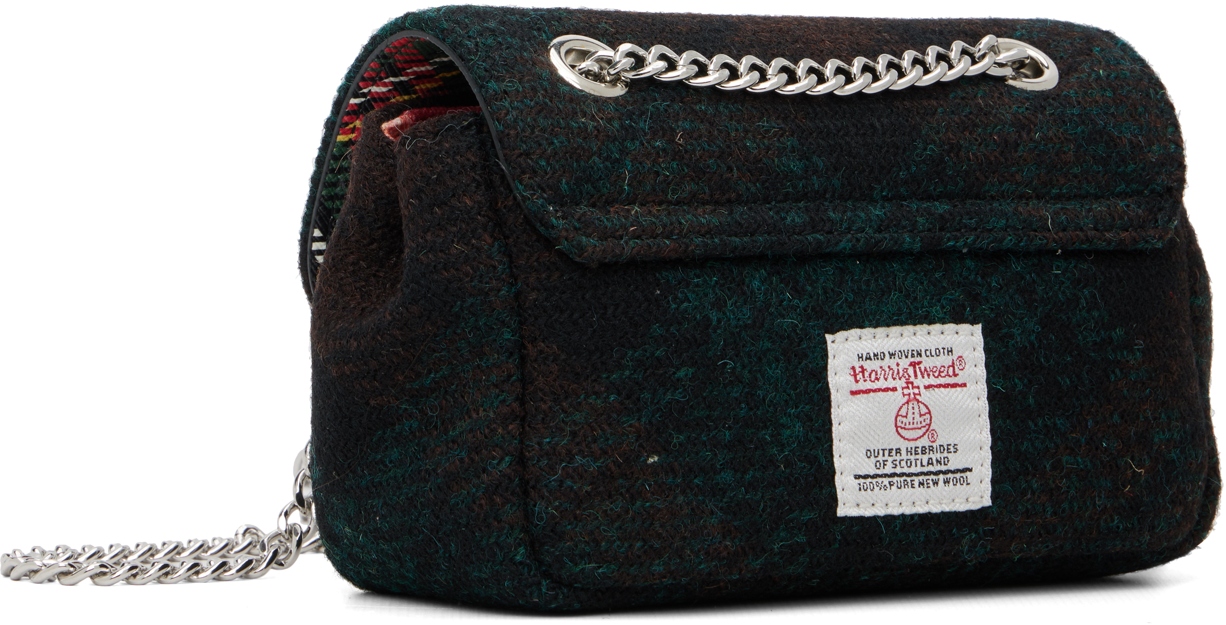 Vivienne Westwood Green Check Small Chain Bag In Black