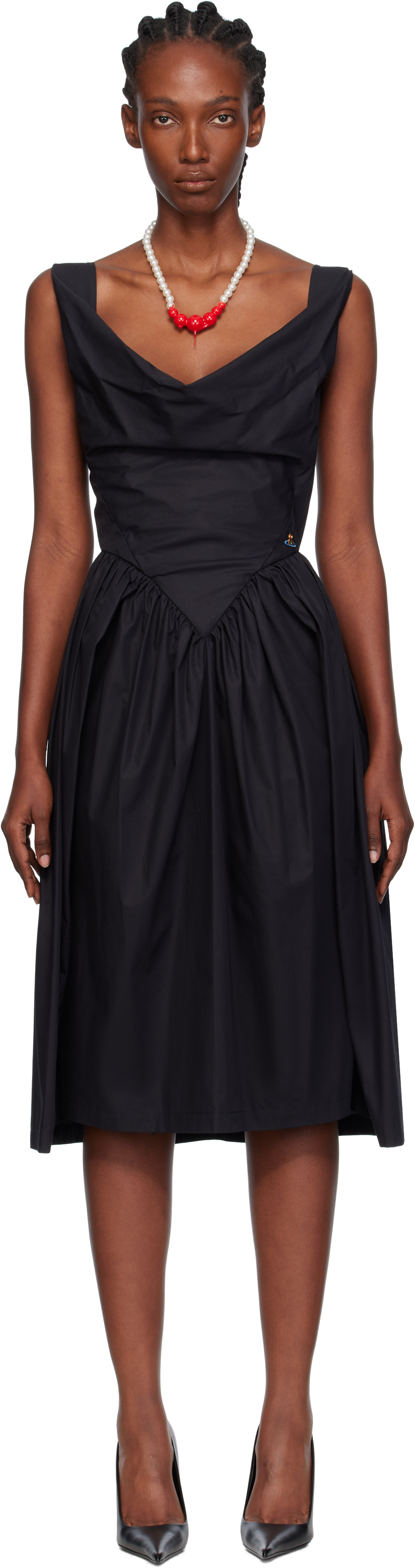 Vivienne Westwood Orb Embroidered Sleeveless Midi Dress In Black