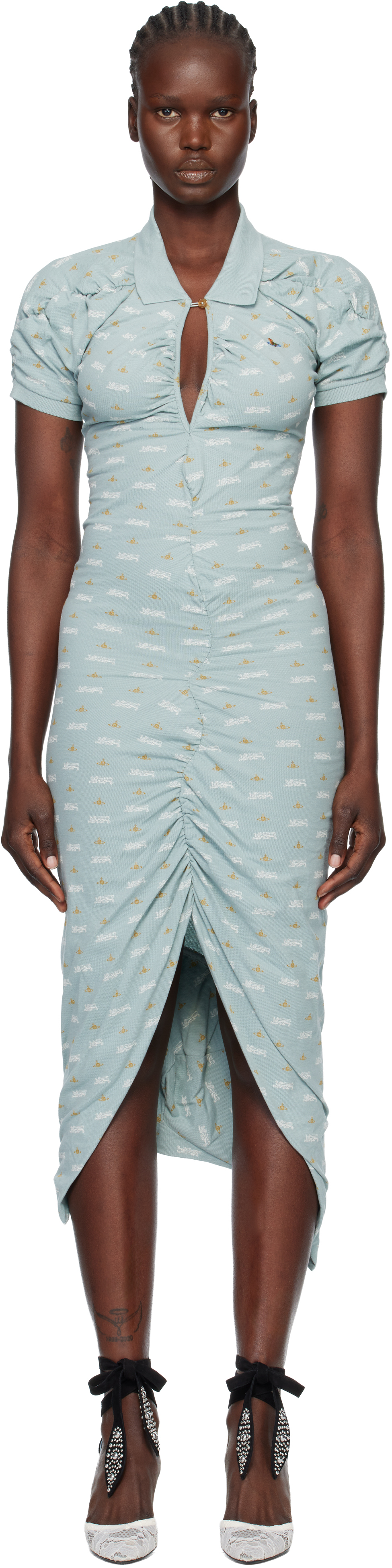 Vivienne Westwood Blue Printed Piquet Pulling Midi Dress