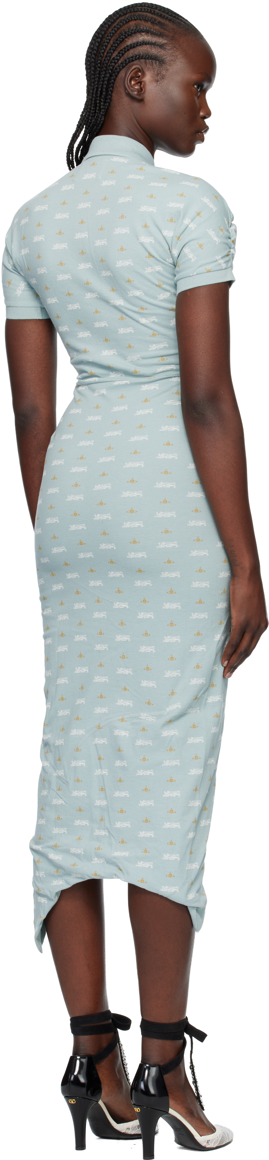 Vivienne Westwood Blue Printed Piquet Pulling Midi Dress In Blue