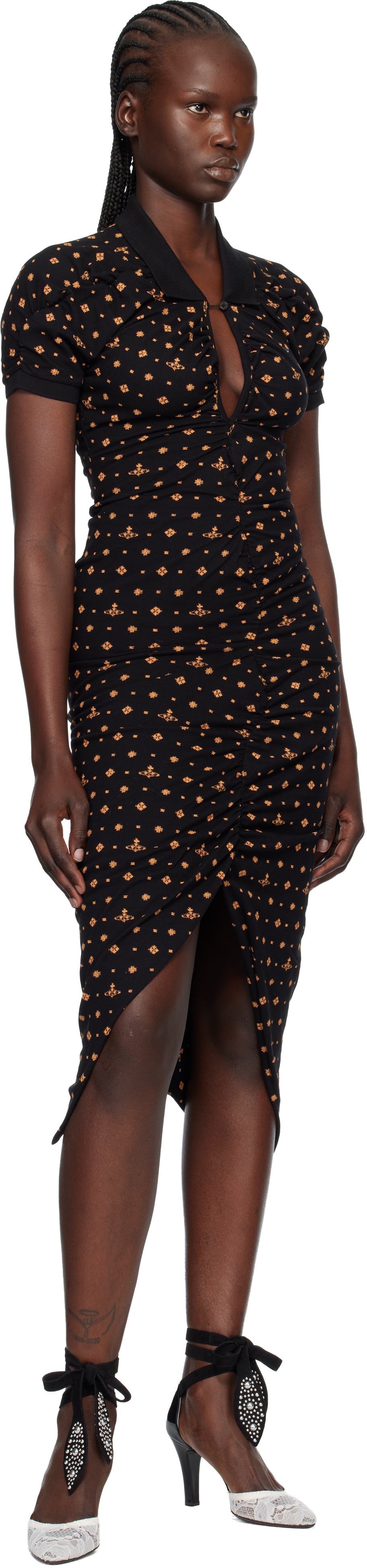 Vivienne Westwood Collared Dress With Front Slit And Keyhole In Black