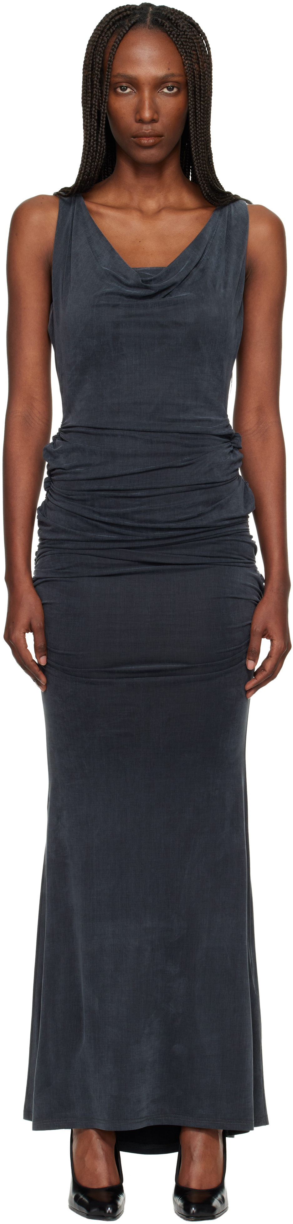 Vivienne Westwood Long Ginnie Pencil Dress Fluid Viscose Satin Black 40 Women