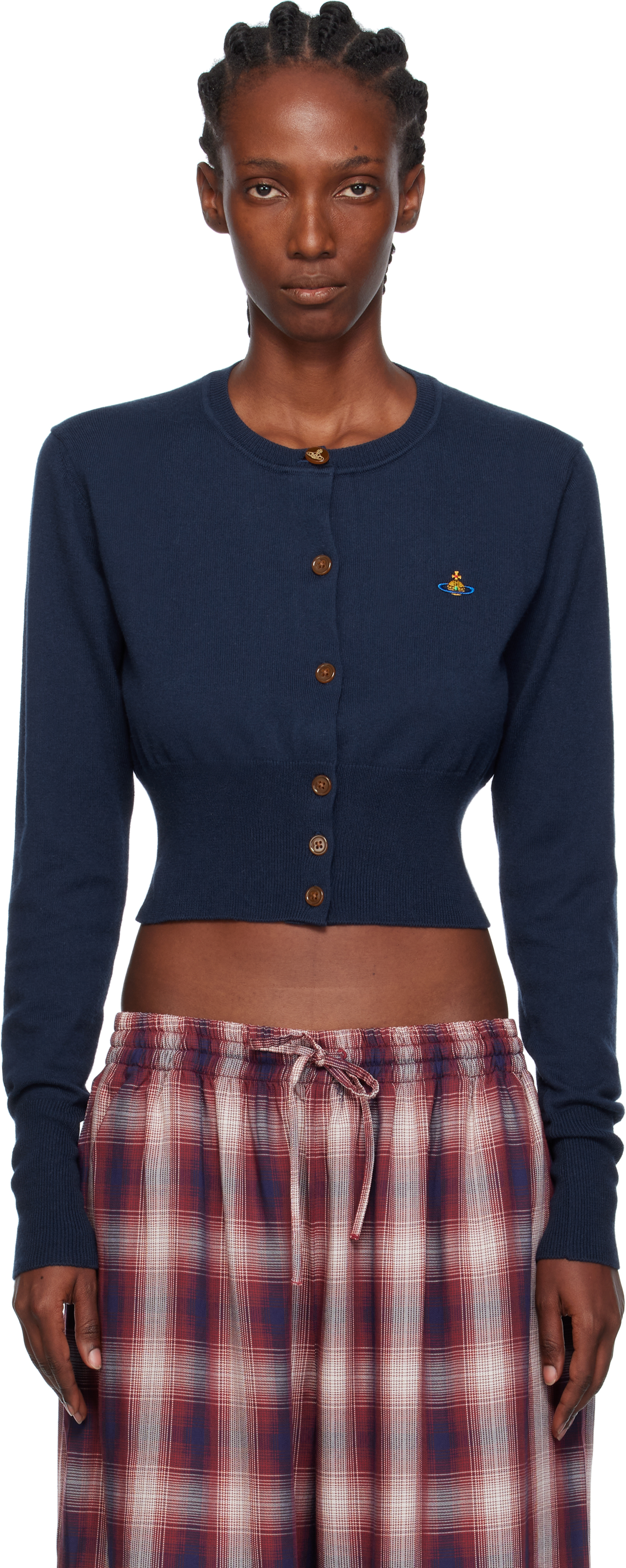 Vivienne Westwood Deep Navy Cropped Cardigan With Button-down Front In Blue