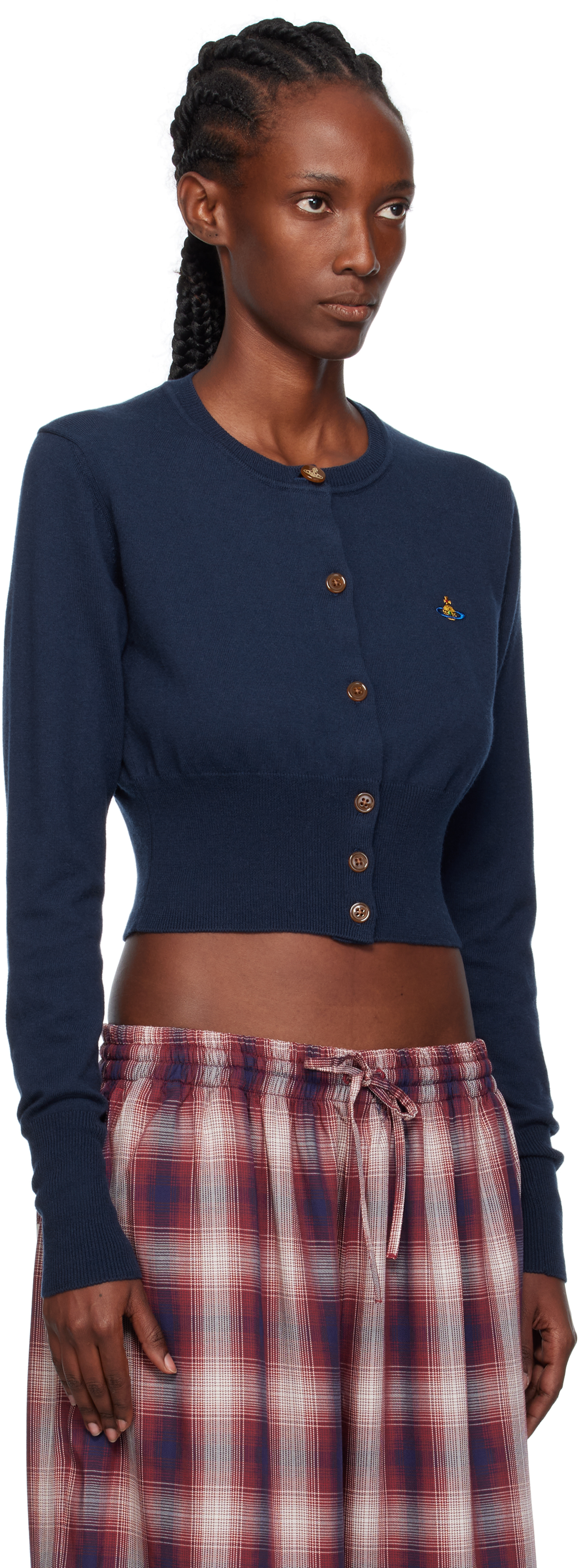 Vivienne Westwood Deep Navy Cropped Cardigan With Button-down Front In Blue