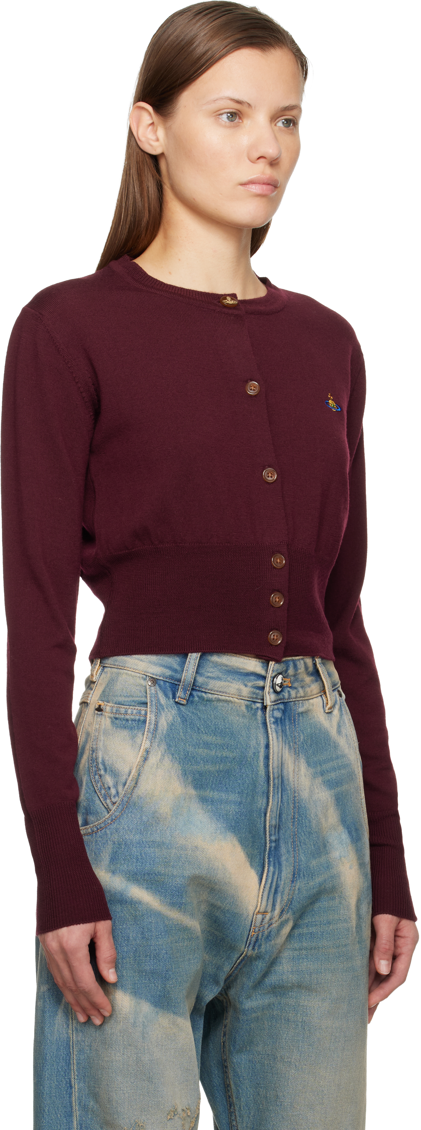 Vivienne Westwood Bea Orb-embellished Button Cardigan In Burgundy