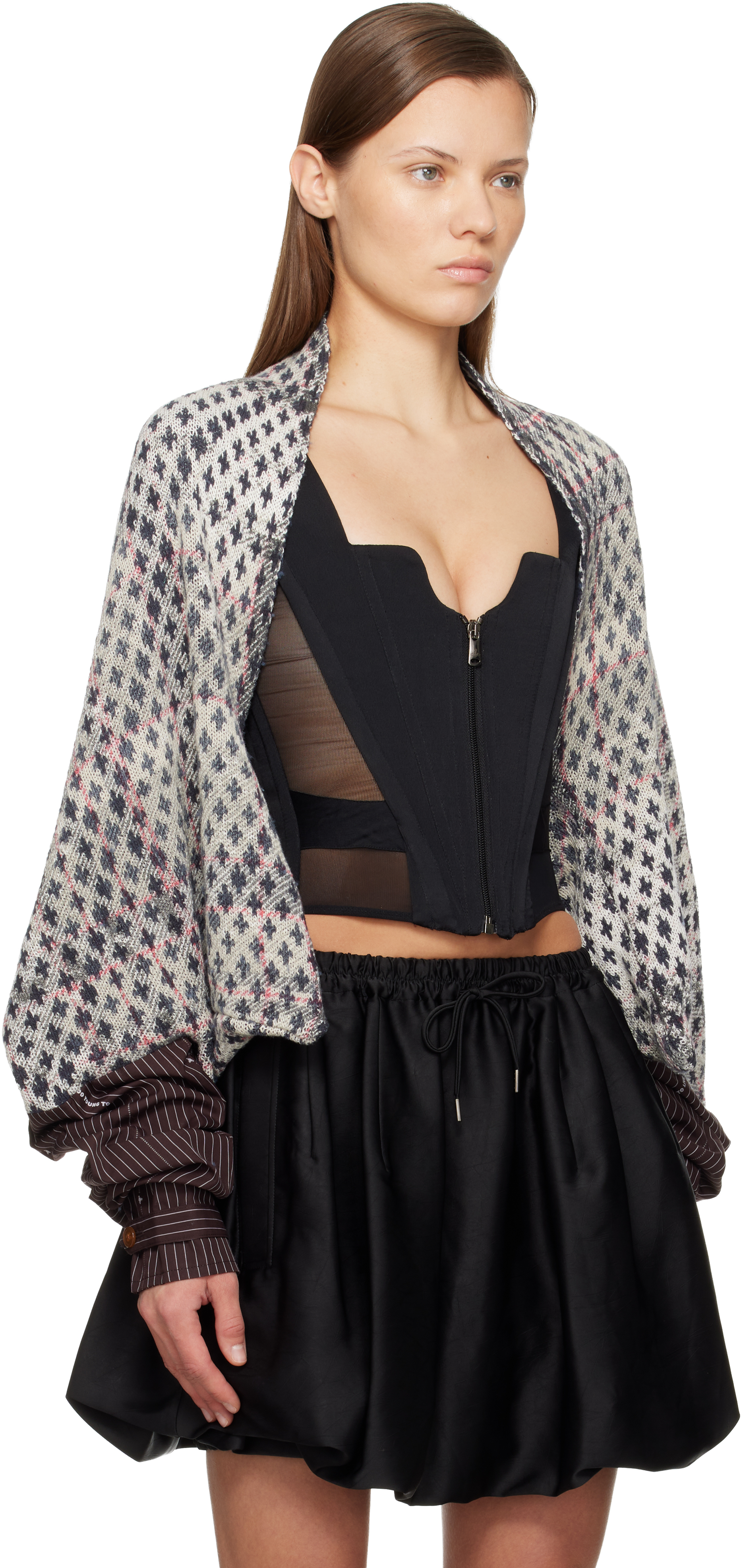 Vivienne Westwood Gray Distressed Tartan Cardigan In Gray