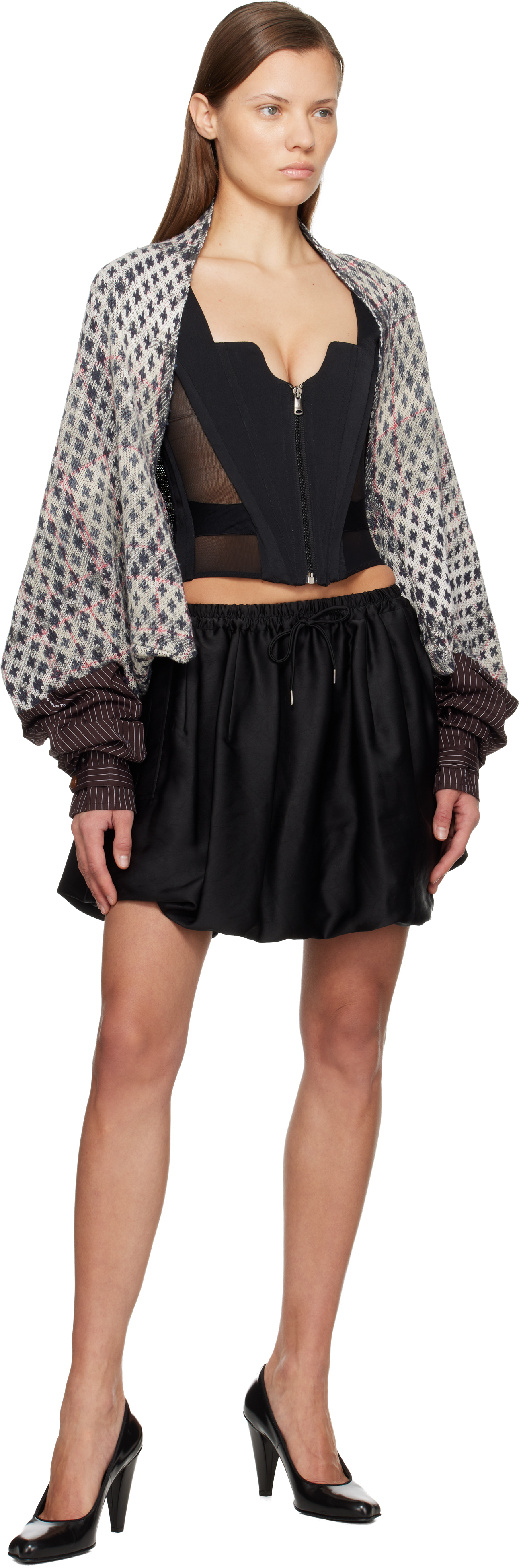 Vivienne Westwood Gray Distressed Tartan Cardigan In Gray