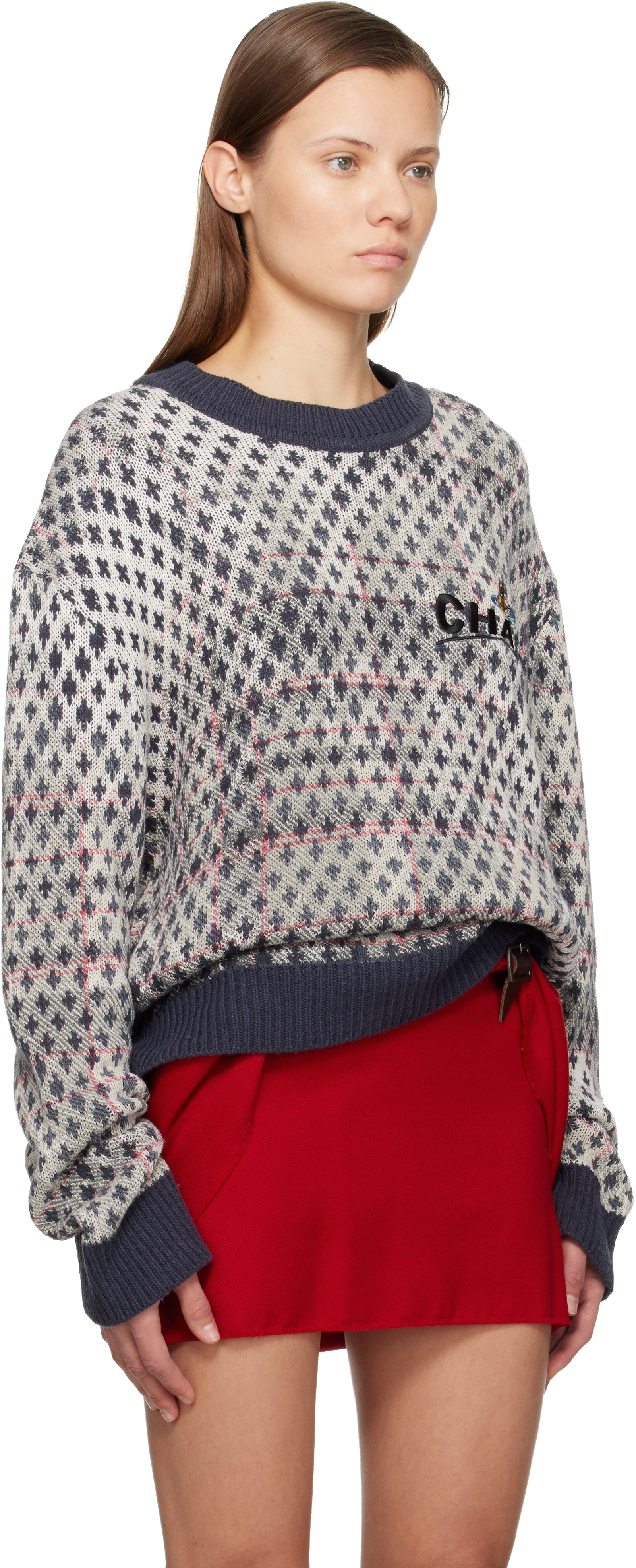 Vivienne Westwood Off-white & Navy Distressed Tartan Sweater In Multi