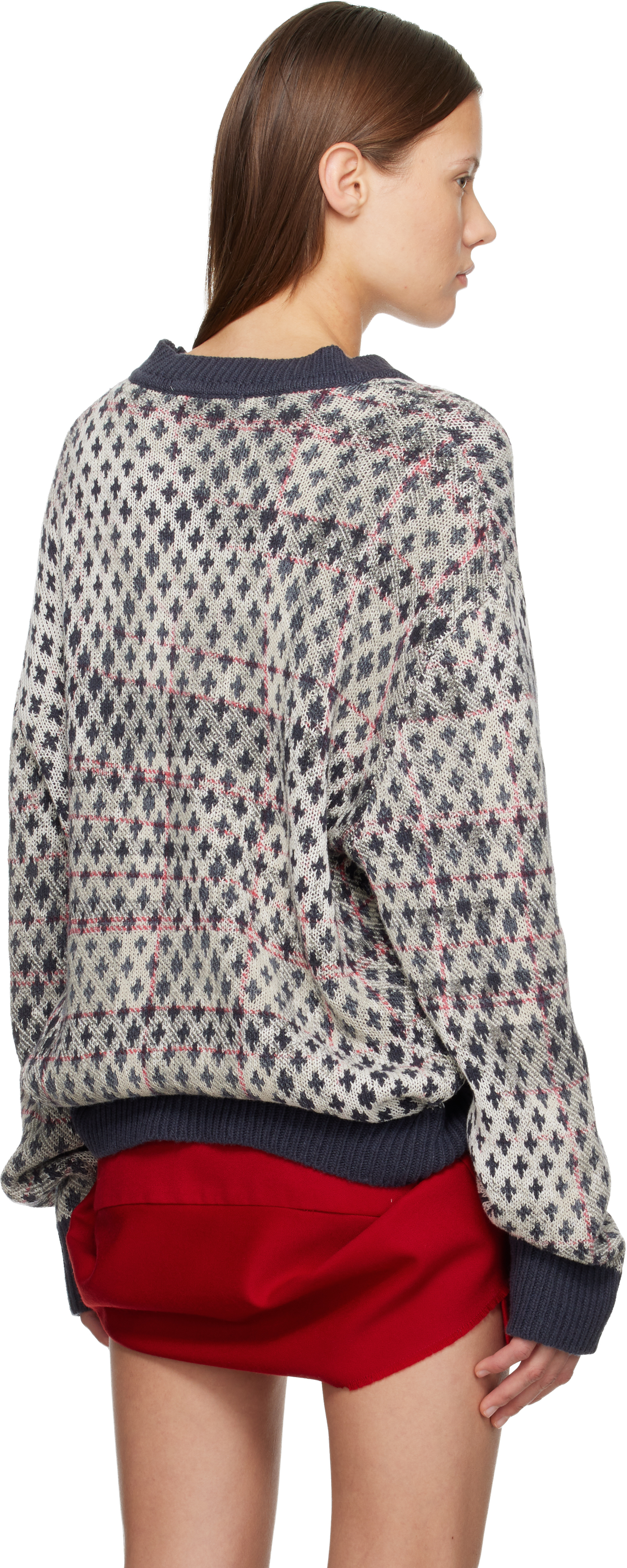 Vivienne Westwood Off-white & Navy Distressed Tartan Sweater In Multi