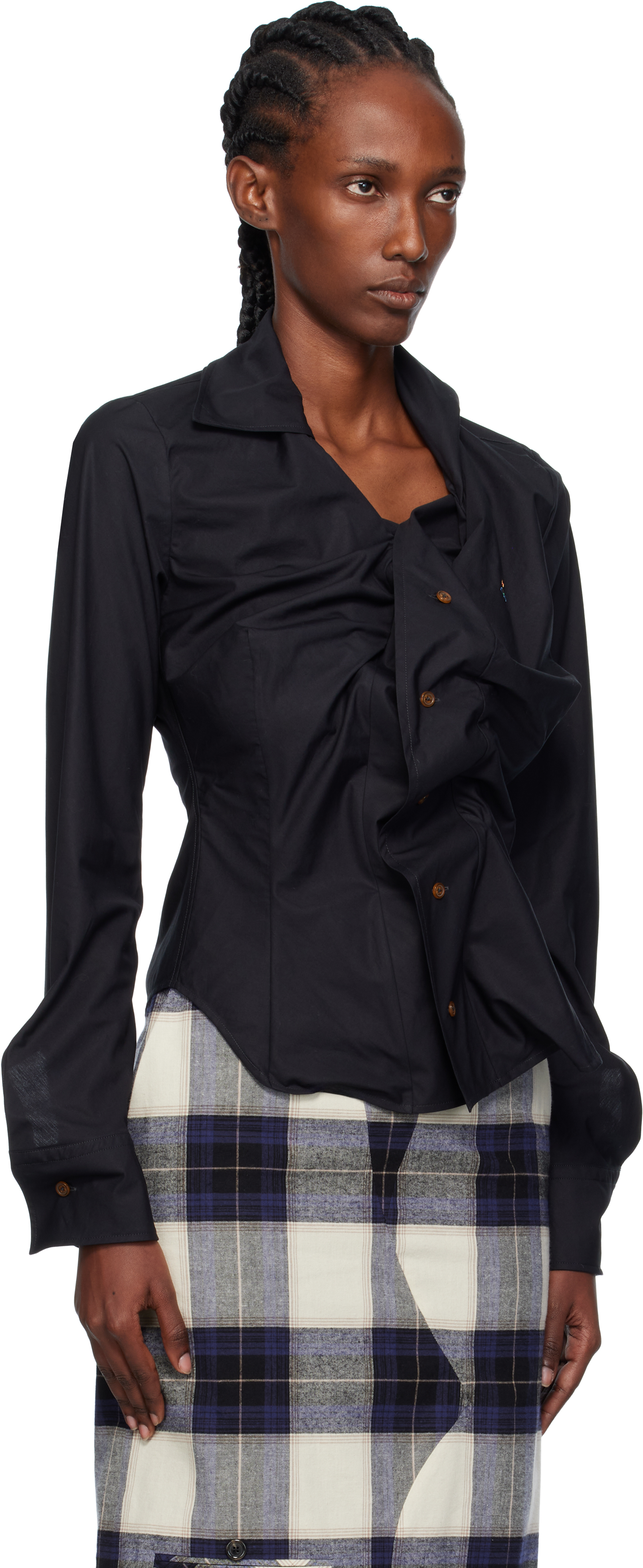 Vivienne Westwood Gathered Cotton Poplin Shirt In Black