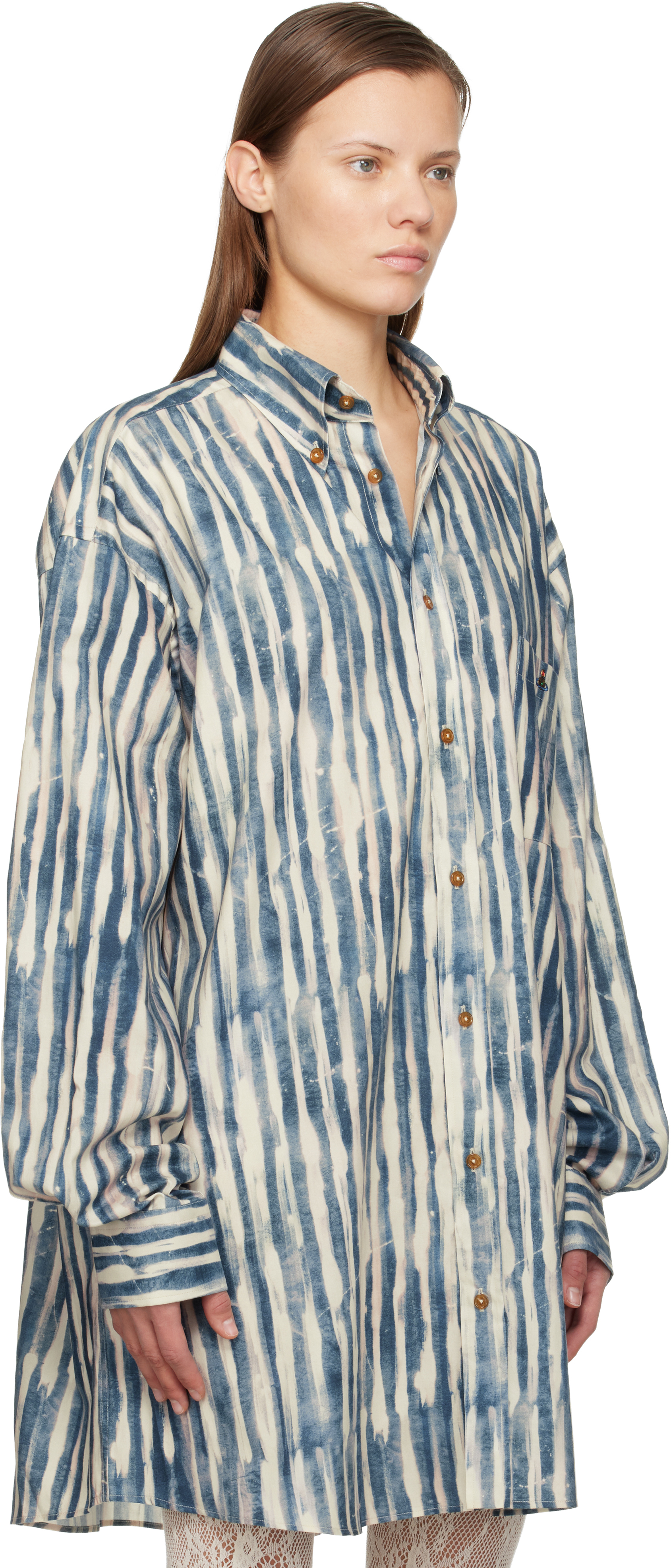 Vivienne Westwood Beige & Blue Cotton Poplin Oversized Shirt In Multi