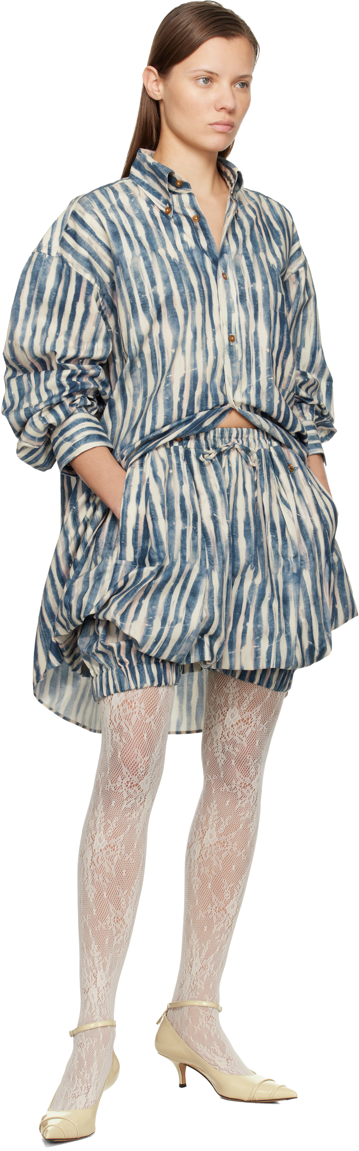 Vivienne Westwood Beige & Blue Cotton Poplin Oversized Shirt In Multi