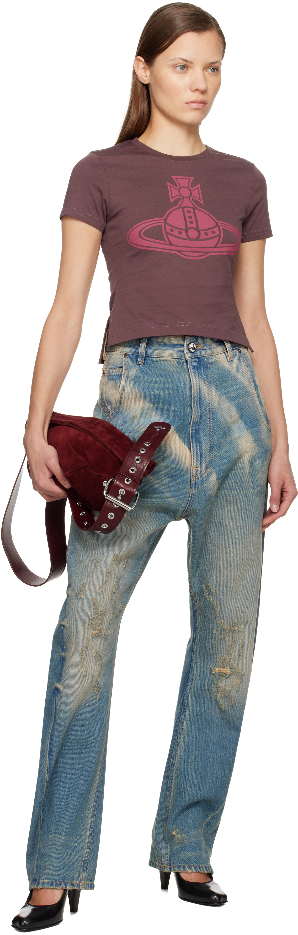 Vivienne Westwood Burgundy Paris Orb Mini Peru T-shirt In Pink