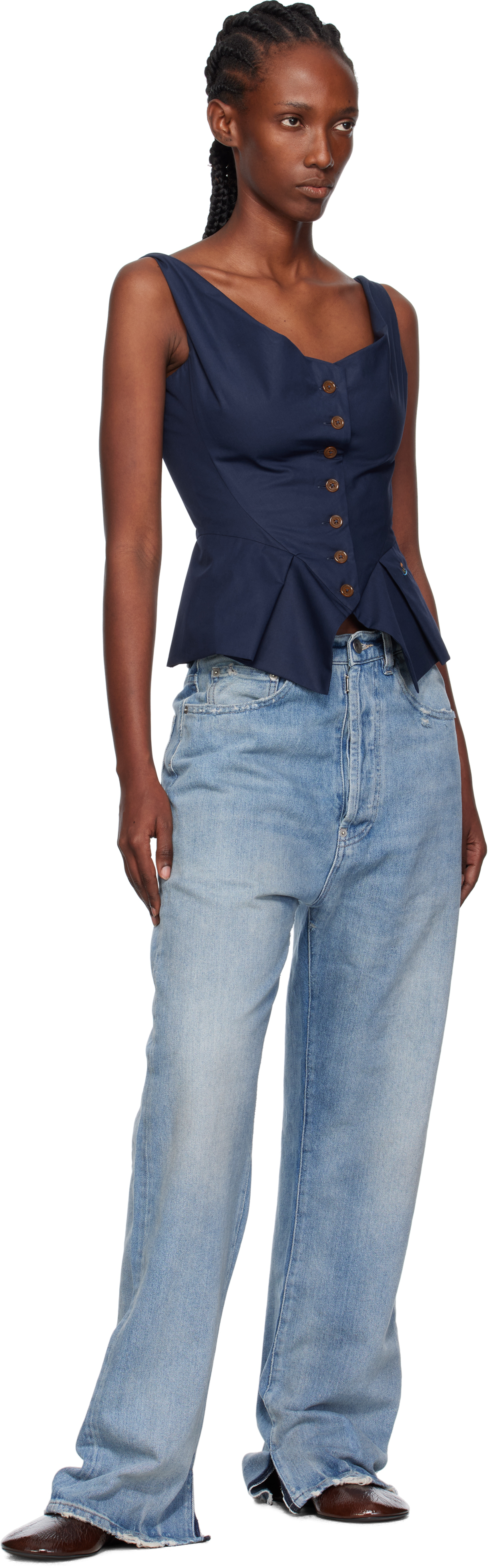 Vivienne Westwood Monday Ruffled Button-detailed Shirt In Blue