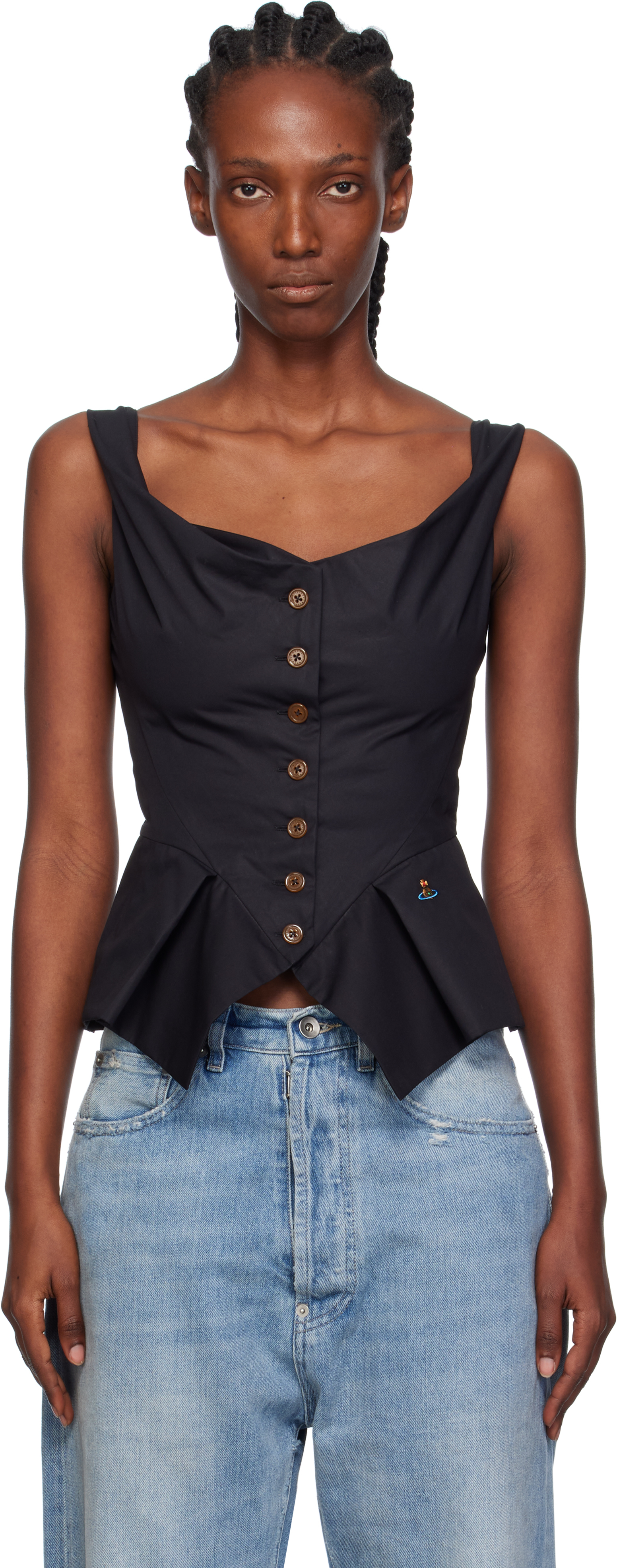 Vivienne Westwood Monday Cotton Vest Silhouette Peplum Sleeveless In Black