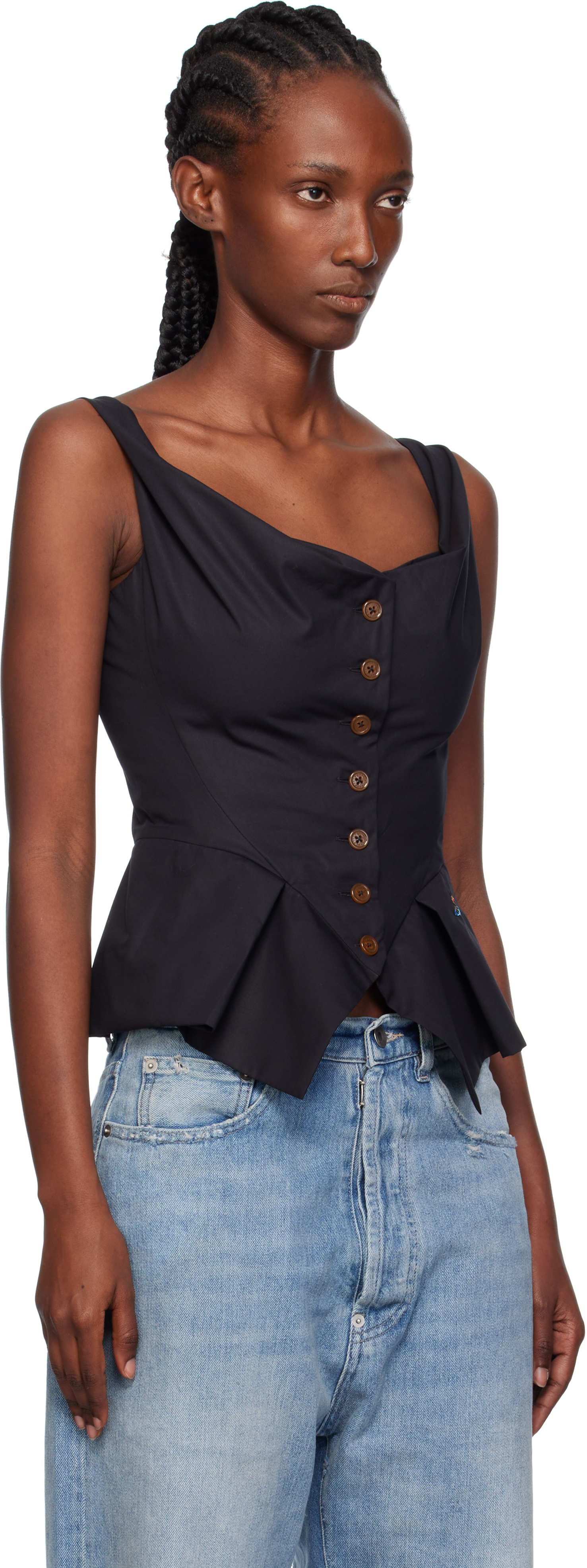 Vivienne Westwood Monday Cotton Vest Silhouette Peplum Sleeveless In Black
