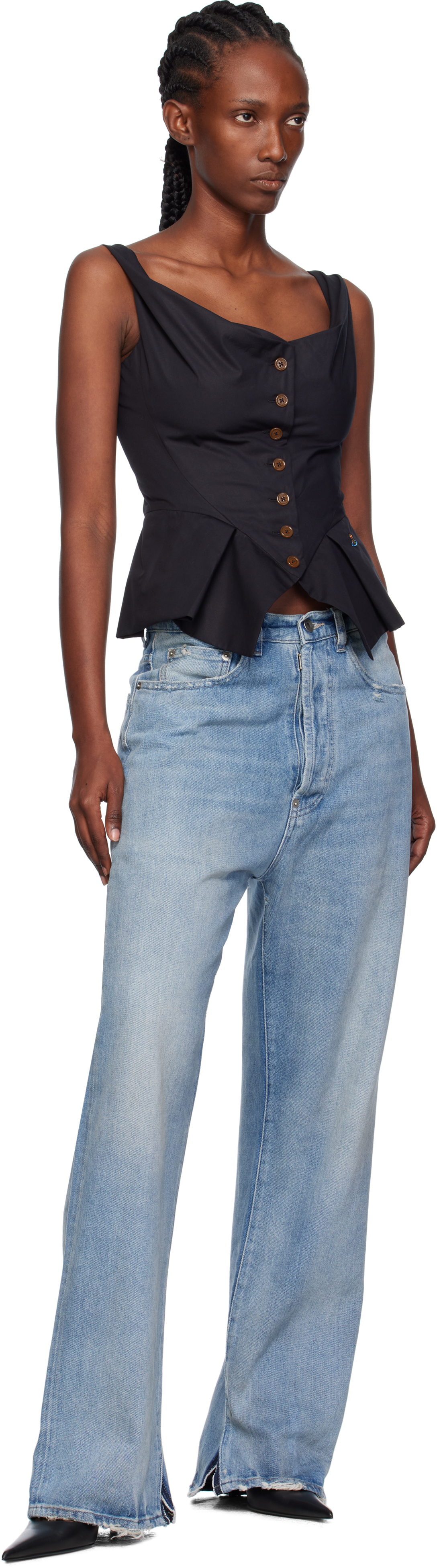 Vivienne Westwood Monday Cotton Vest Silhouette Peplum Sleeveless In Black