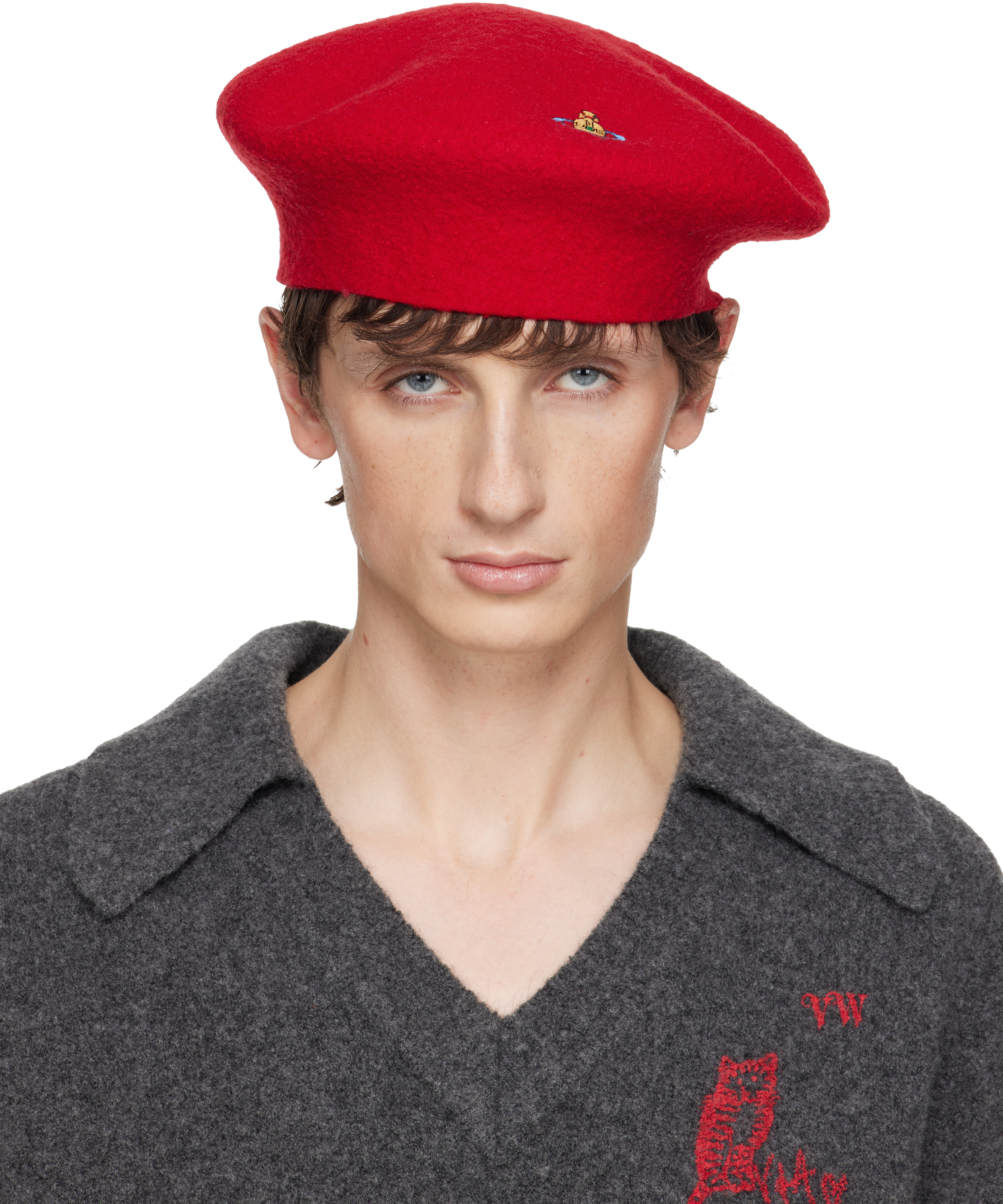 Vivienne Westwood Red Embroidered Logo Beret In Red