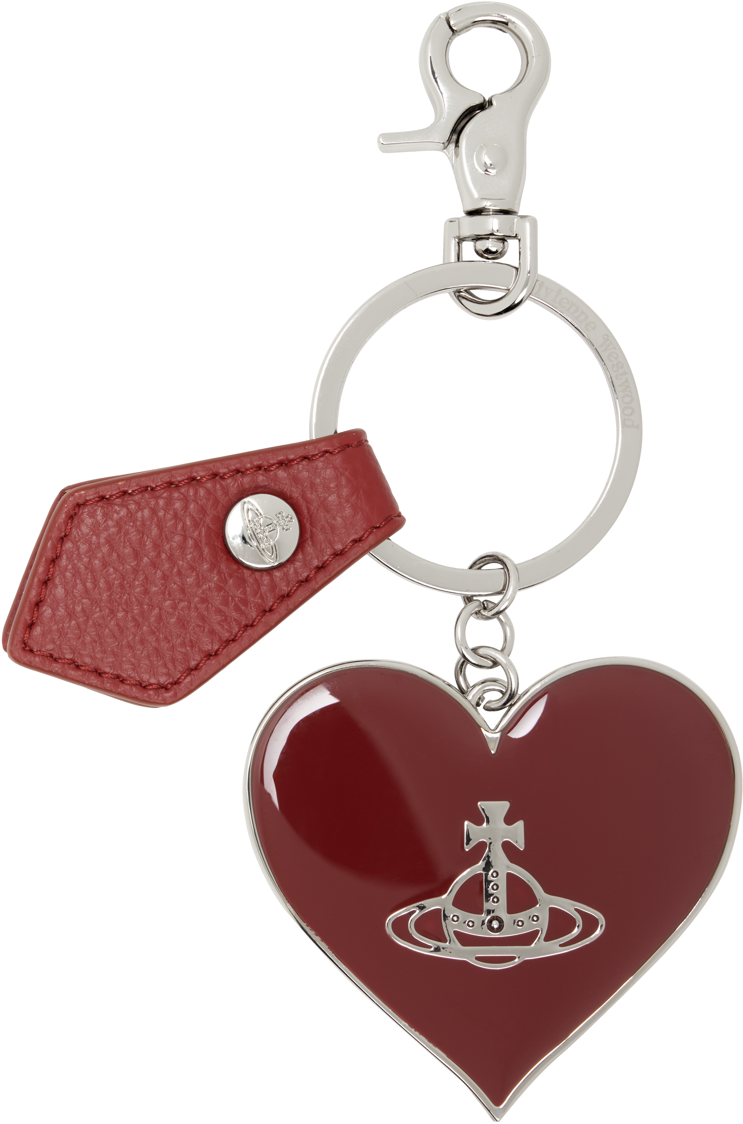 Vivienne Westwood Red Mirror Heart Orb Keychain In Metallic