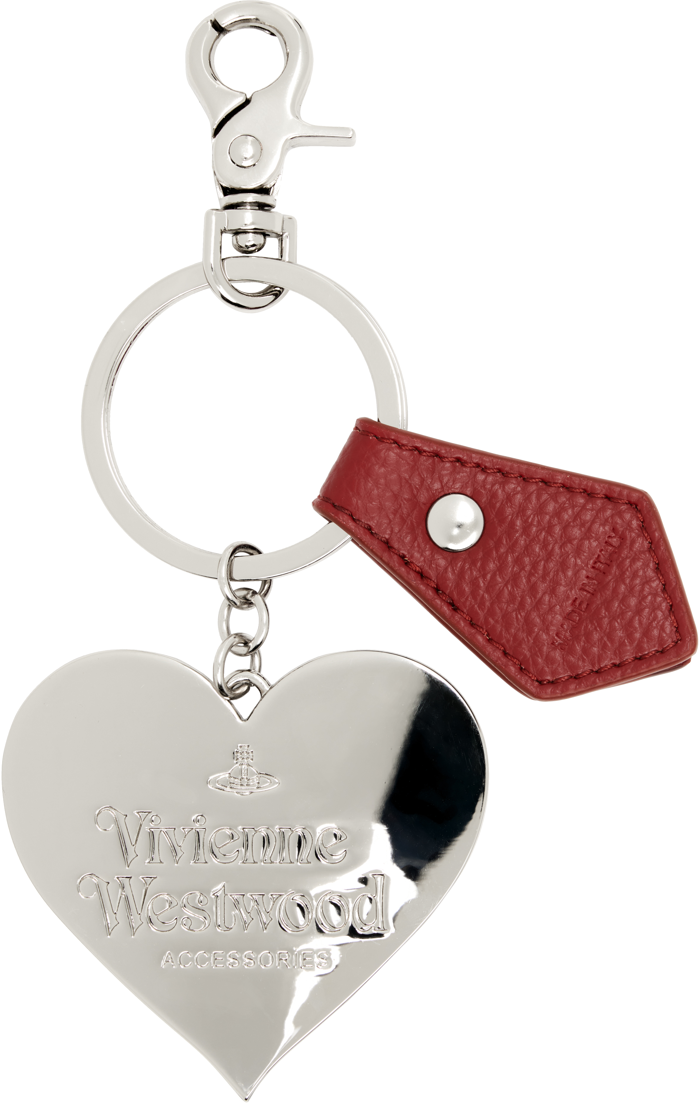 Vivienne Westwood Red Mirror Heart Orb Keychain In Metallic