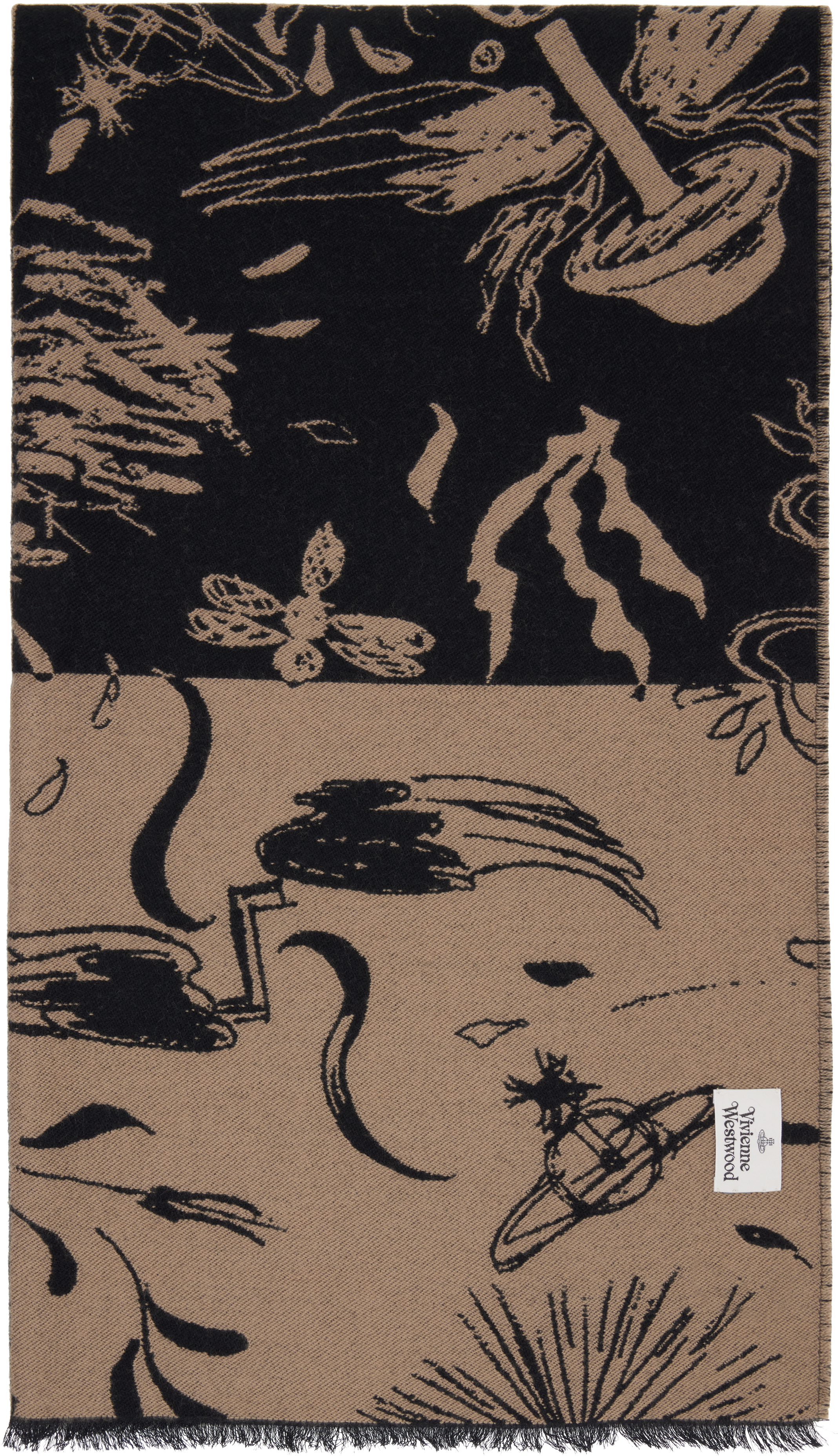 Vivienne Westwood Black & Beige Check Board Stole Scarf In Brown