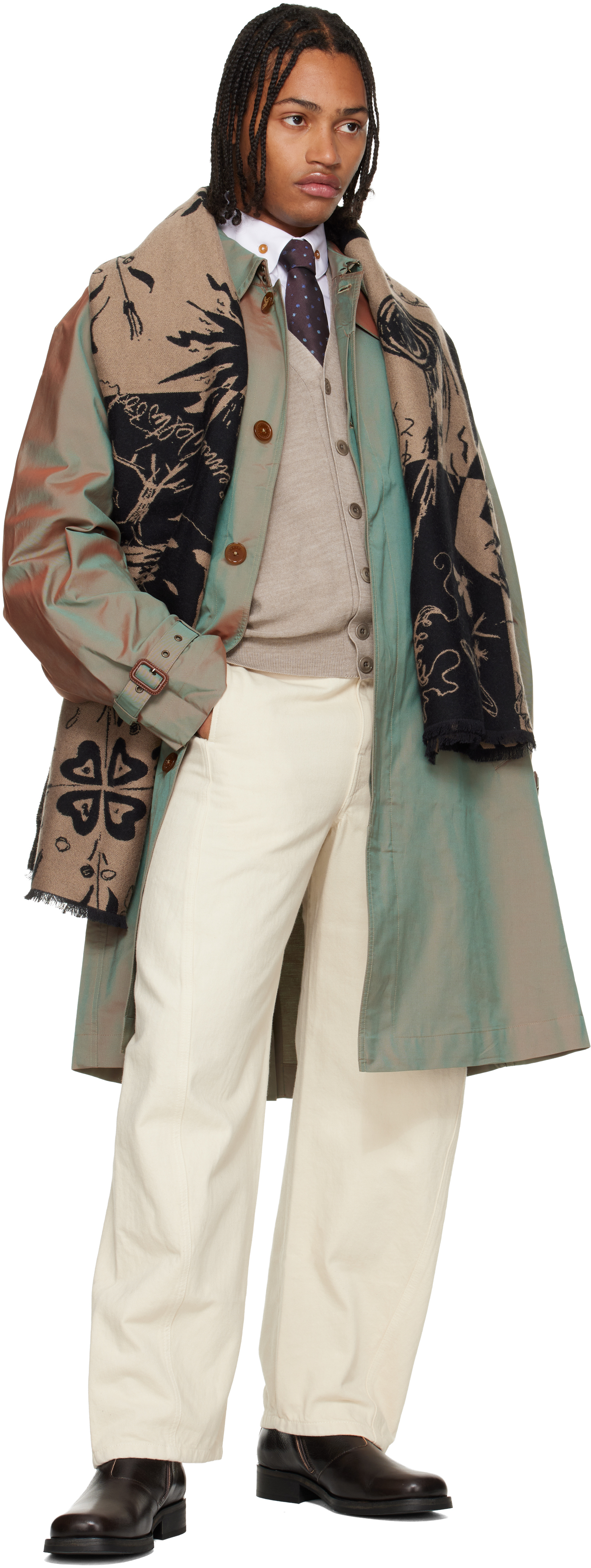 Vivienne Westwood Black & Beige Check Board Stole Scarf In Brown