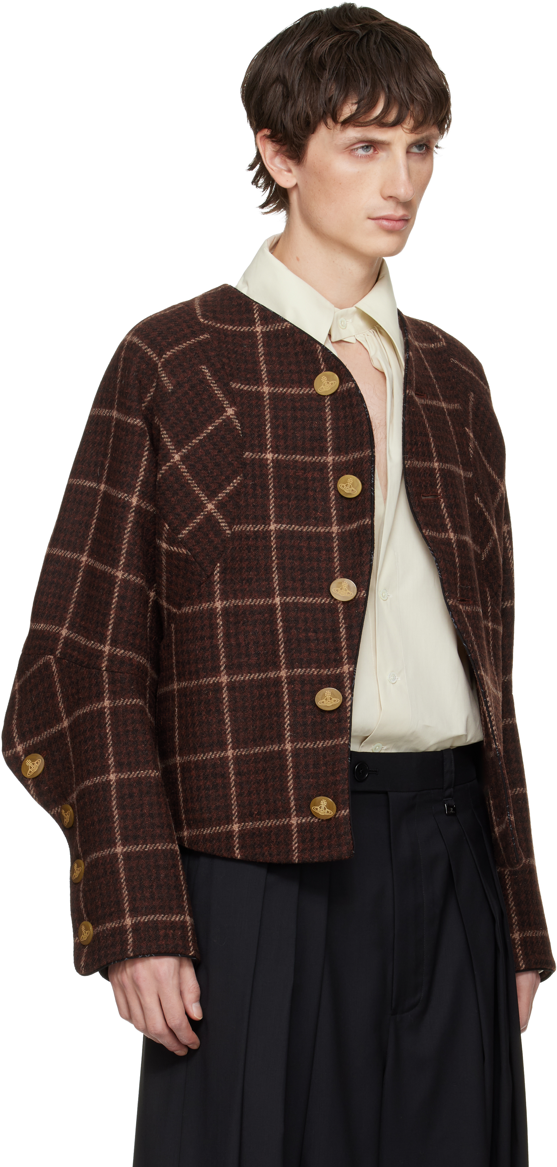 Vivienne Westwood Wool Tartan Pourpoint Jacket In Brown