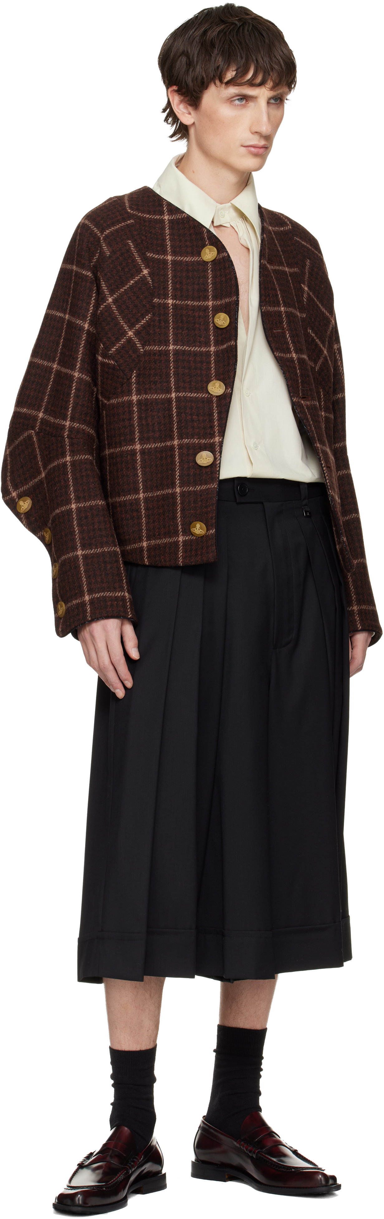 Vivienne Westwood Wool Tartan Pourpoint Jacket In Brown