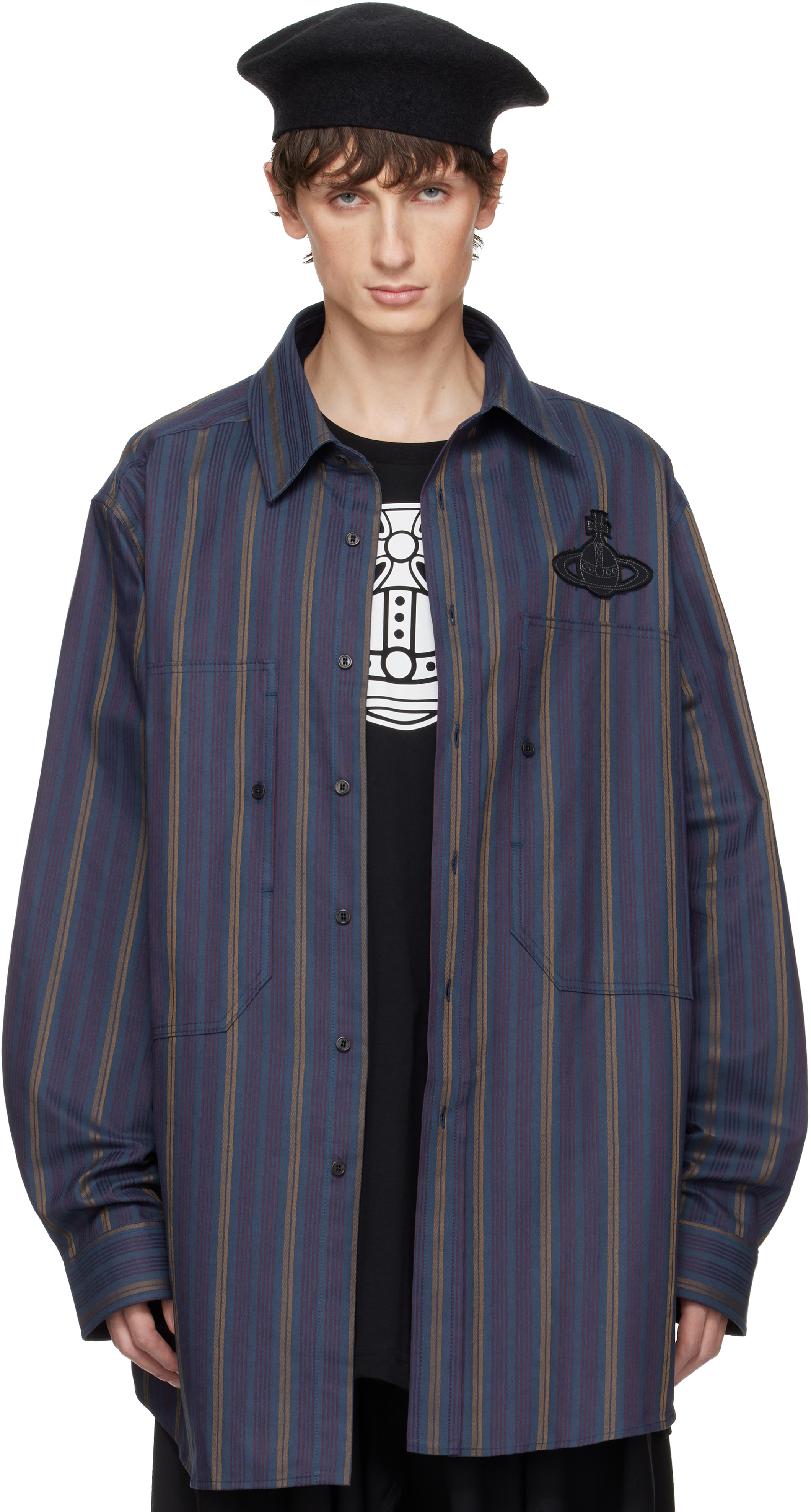 Vivienne Westwood Orb-embellishment Stripe-pattern Shirt In Blue