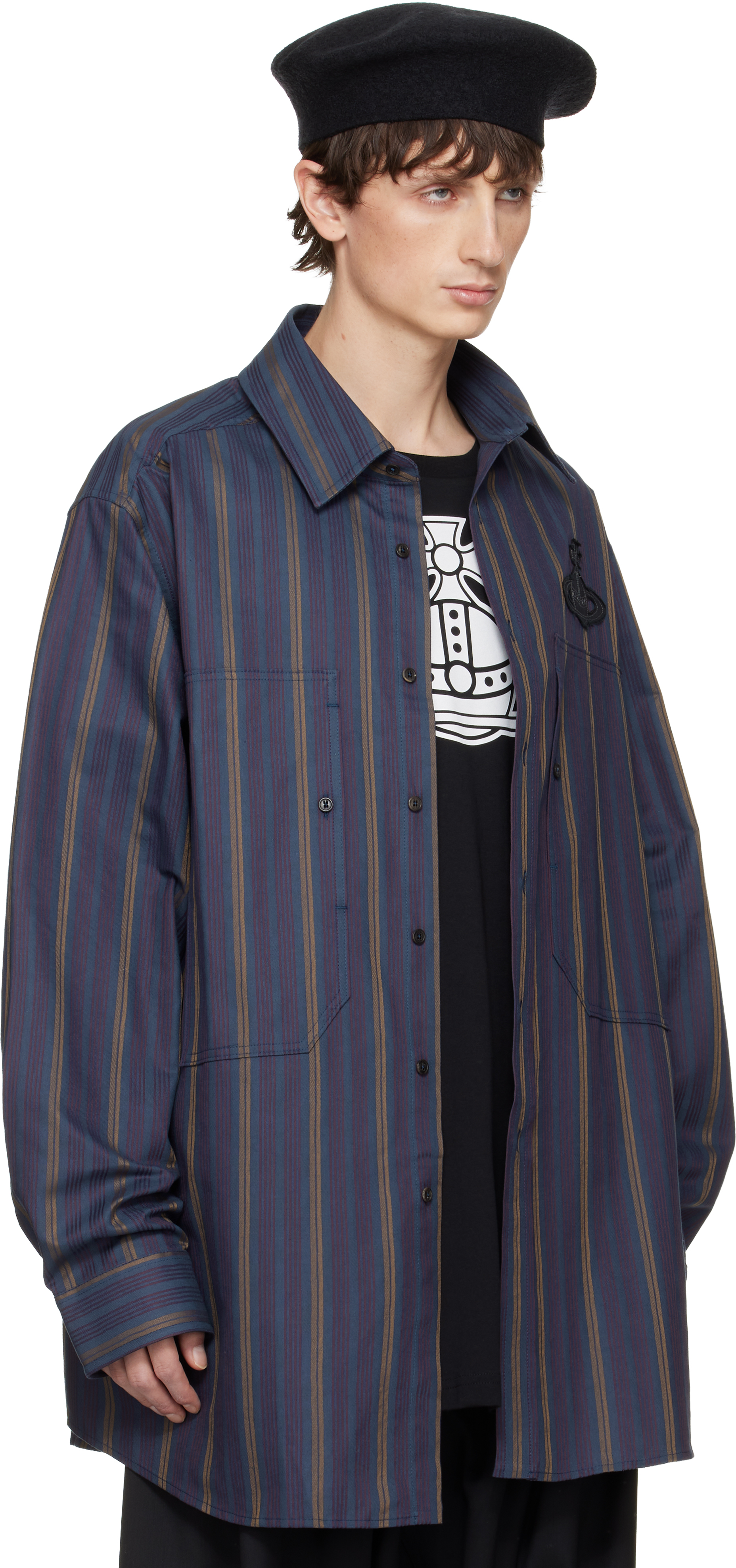 Vivienne Westwood Orb-embellishment Stripe-pattern Shirt In Blue