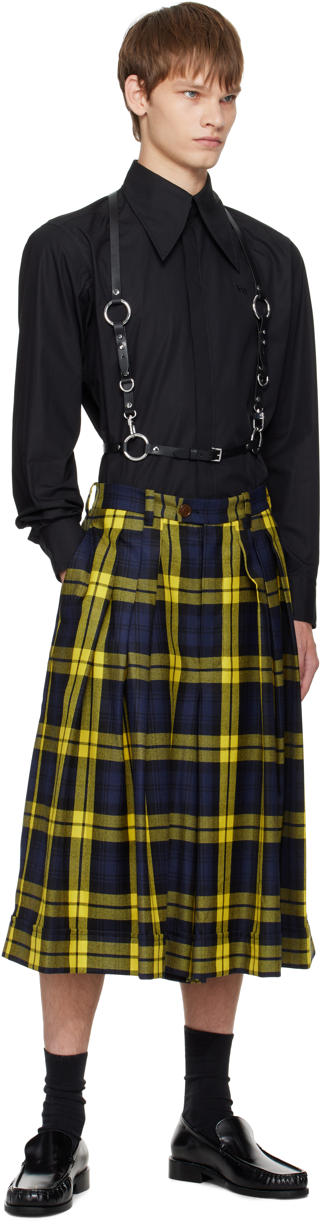 Vivienne Westwood Culottes Moonshine Tartan Navy-yellow S Unisex In Black