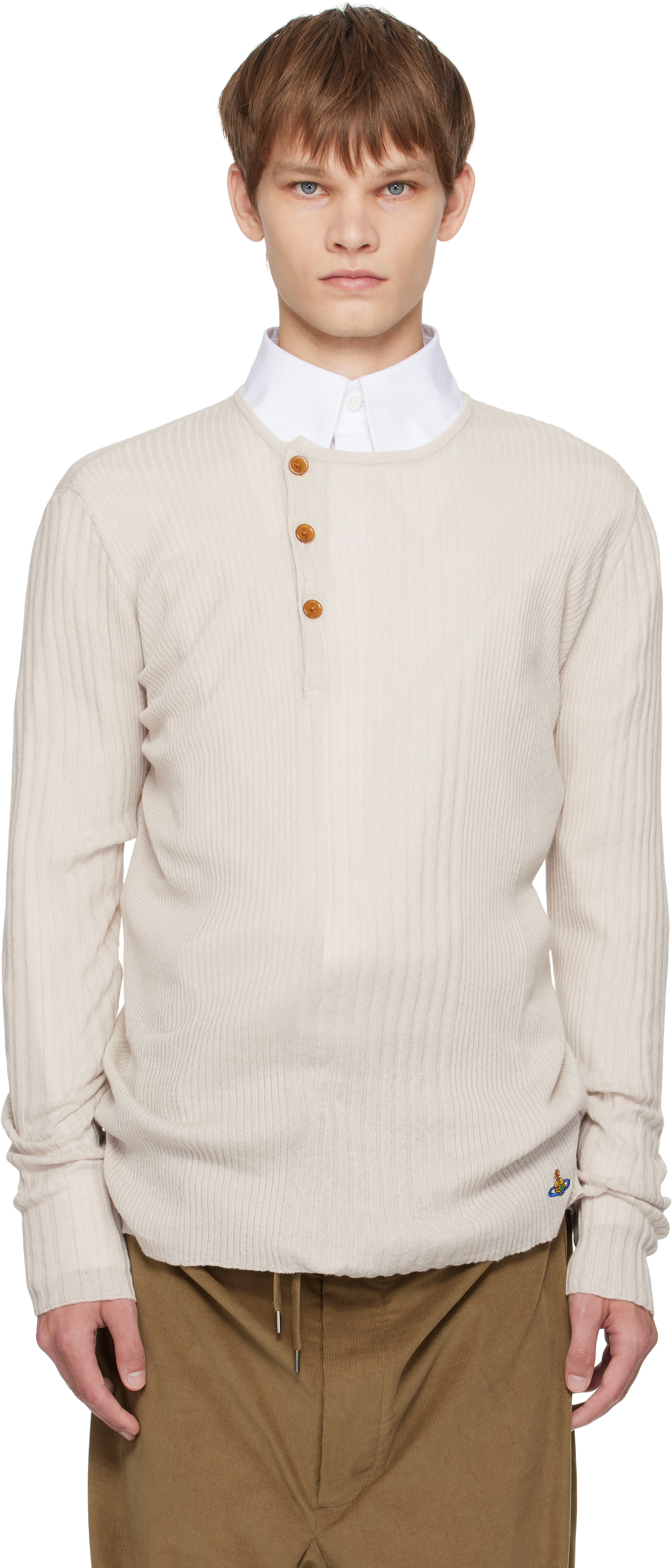 Vivienne Westwood Crewneck Sweater With Asymmetric Button Detail In Neutral