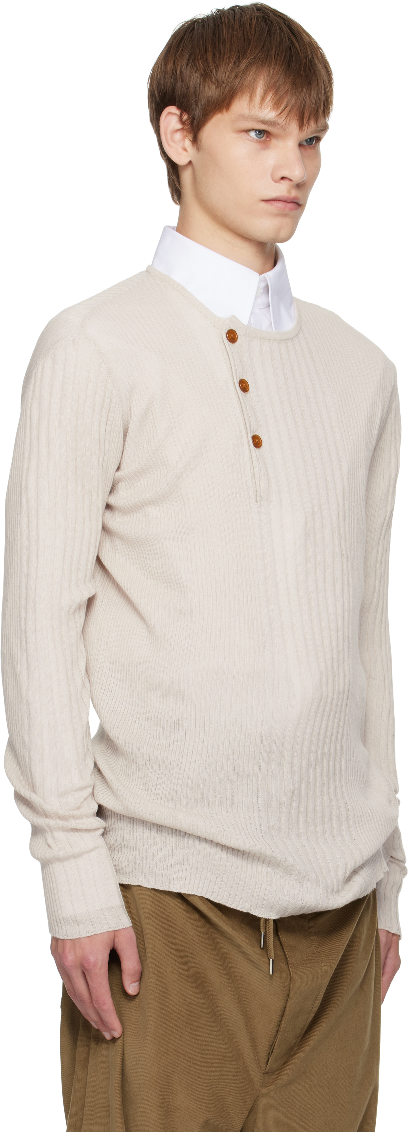 Vivienne Westwood Crewneck Sweater With Asymmetric Button Detail In Neutral