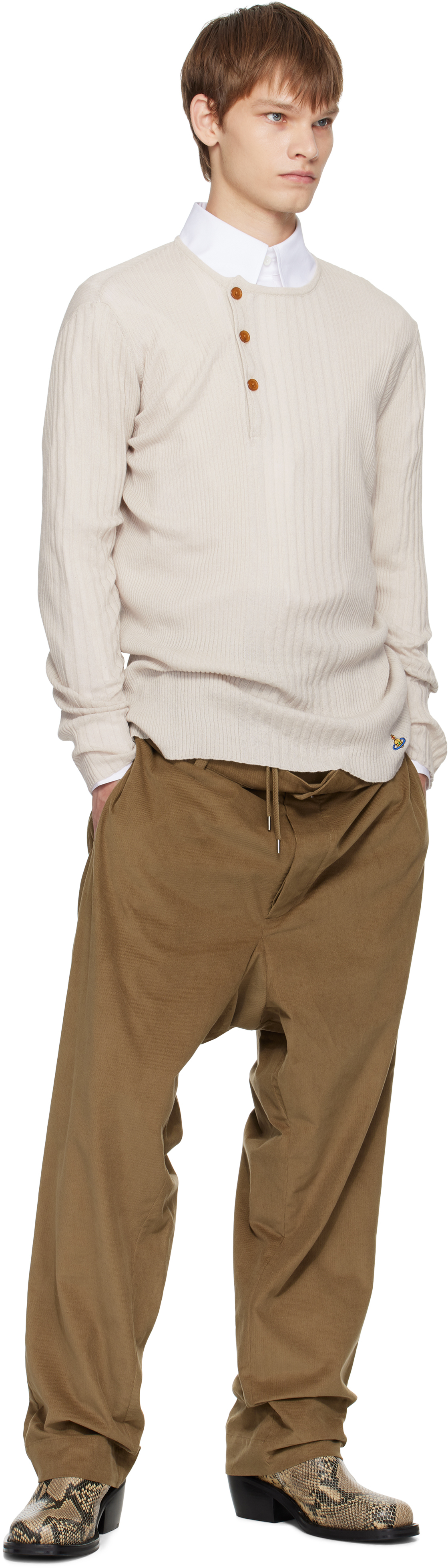 Vivienne Westwood Crewneck Sweater With Asymmetric Button Detail In Neutral