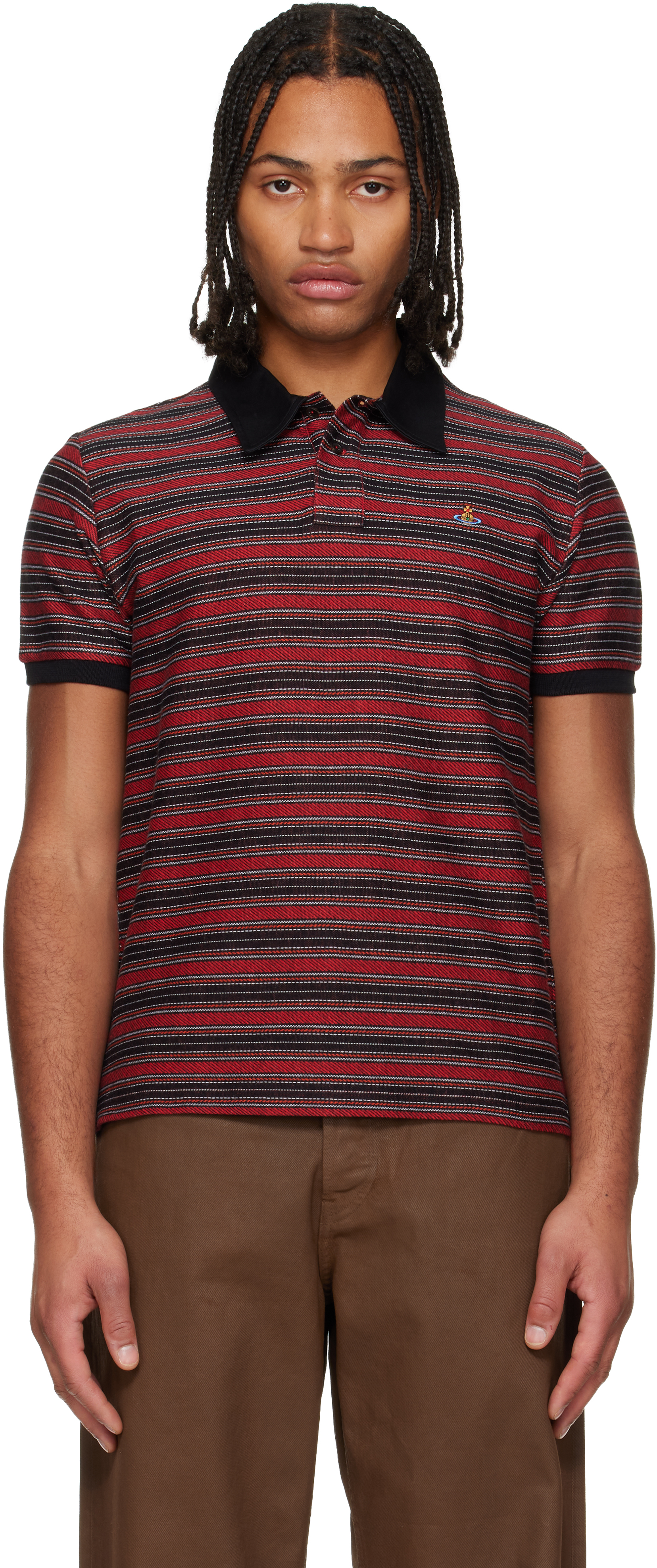 Vivienne Westwood Multicolor Polo Shirt With Orb Decoration On The Chest And All-over Stripes Motif In Cotton Man