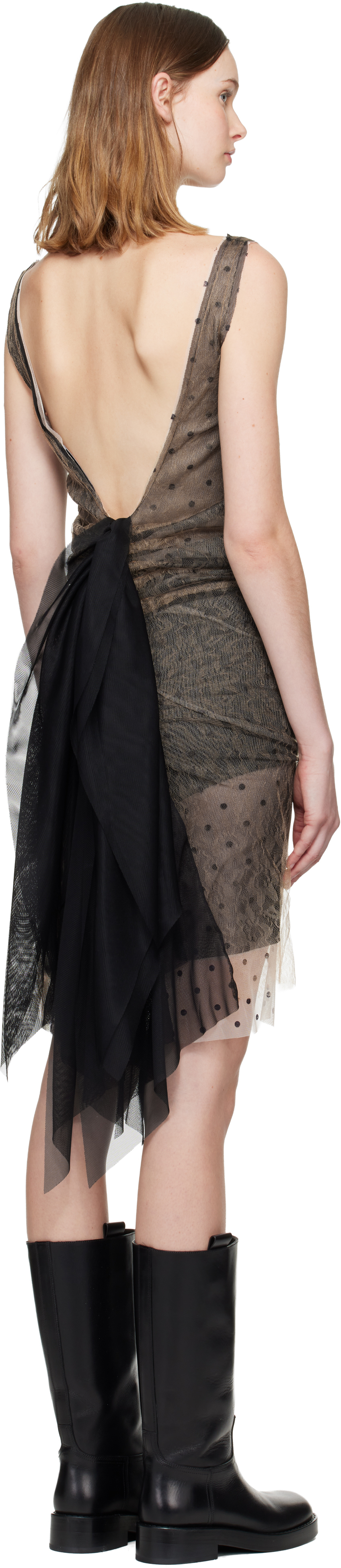 Laura Andraschko Beige & Black Lace Tail Midi Dress In Multi