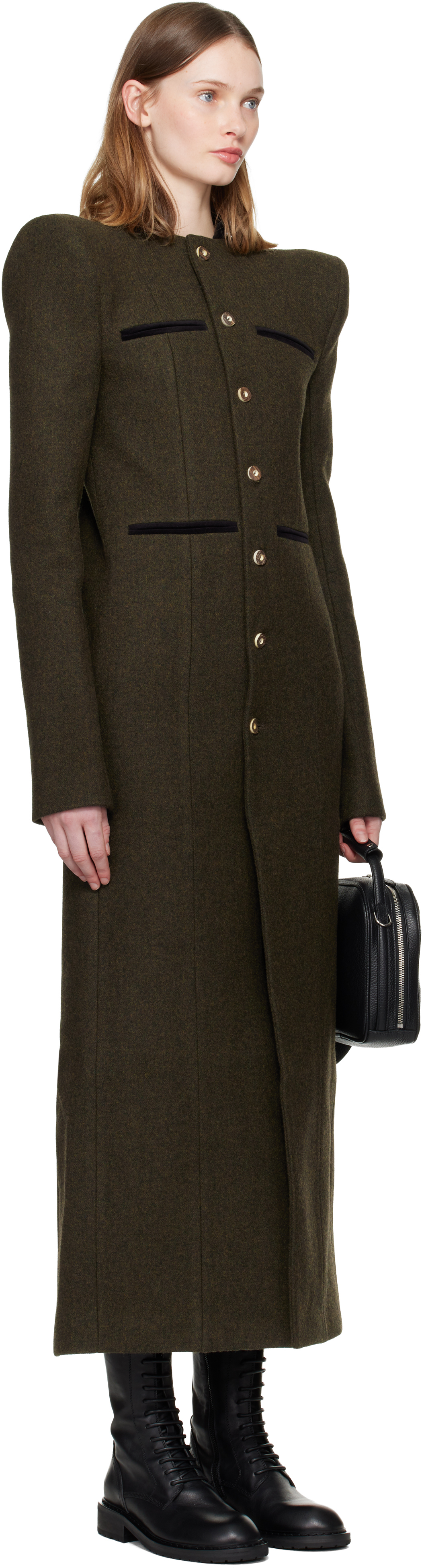 Laura Andraschko Khaki Pagoda Loden Maxi Coat In Green