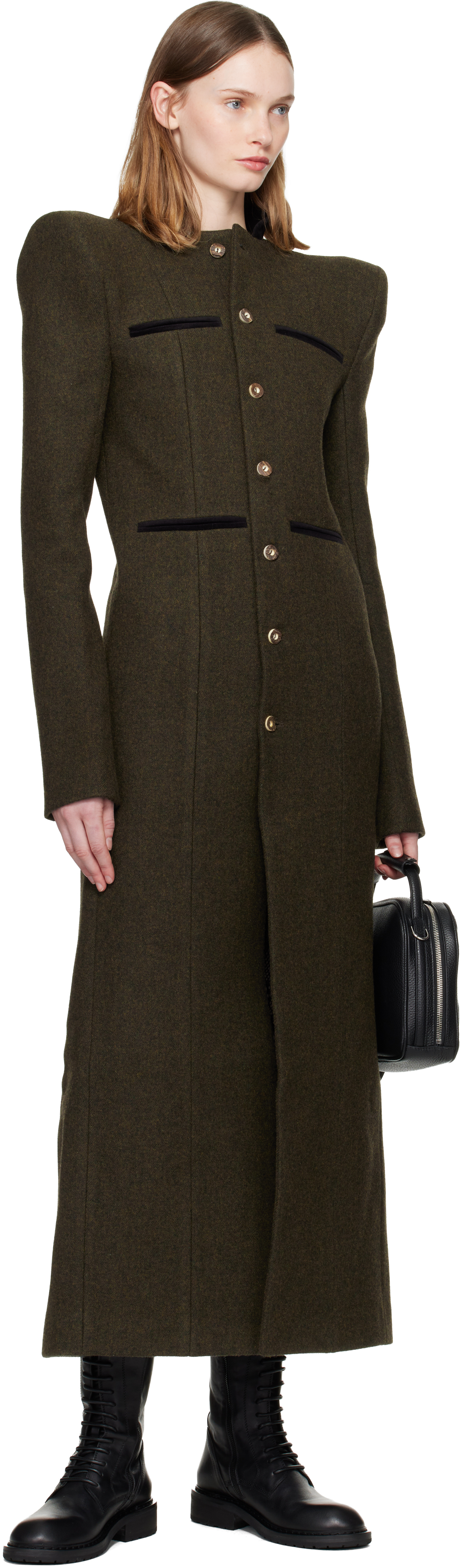 Laura Andraschko Khaki Pagoda Loden Maxi Coat In Green