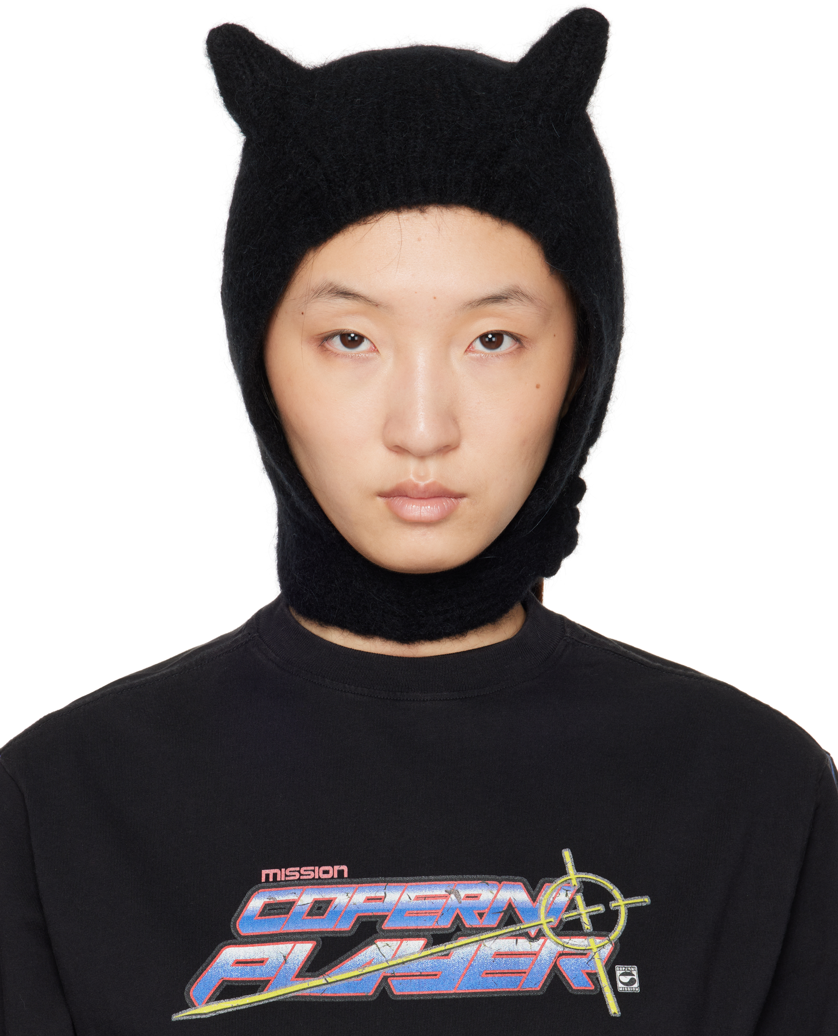 Coperni: Black Knitted Horn Beanie | SSENSE 대한민국