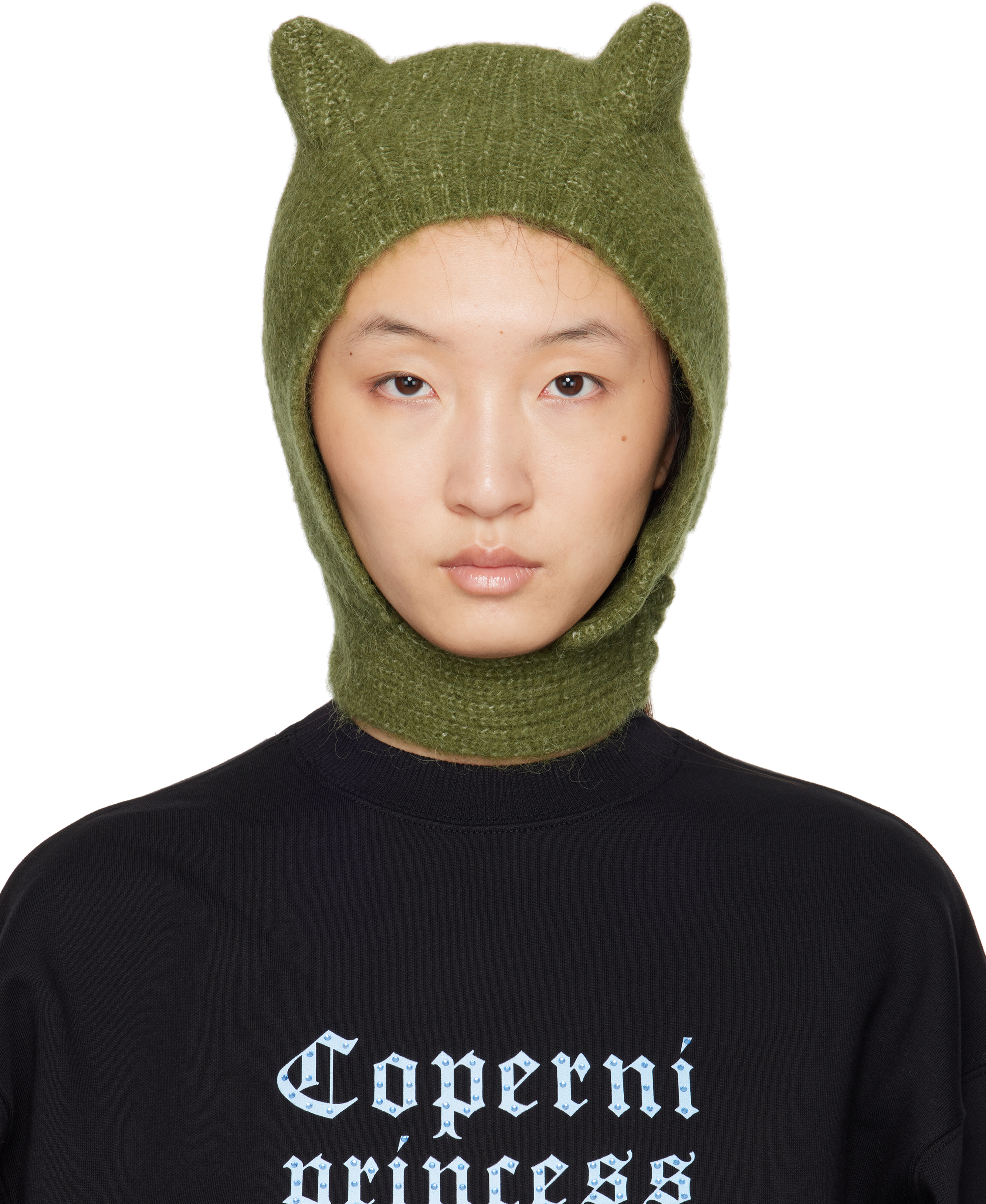 Coperni Green Knitted Horn Beanie In Green