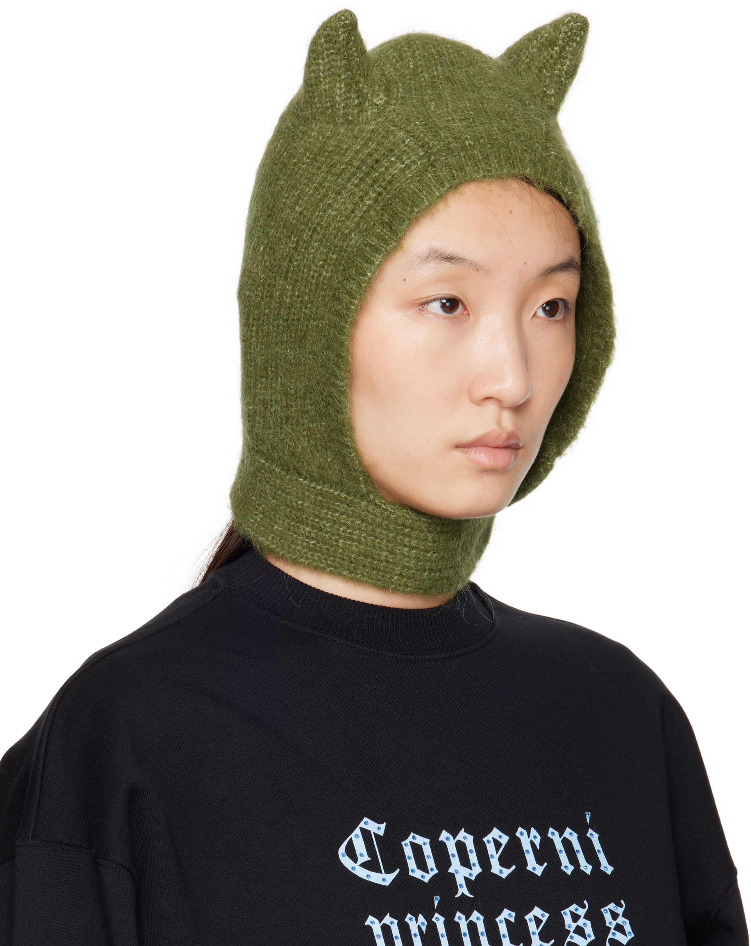Coperni Green Knitted Horn Beanie In Green