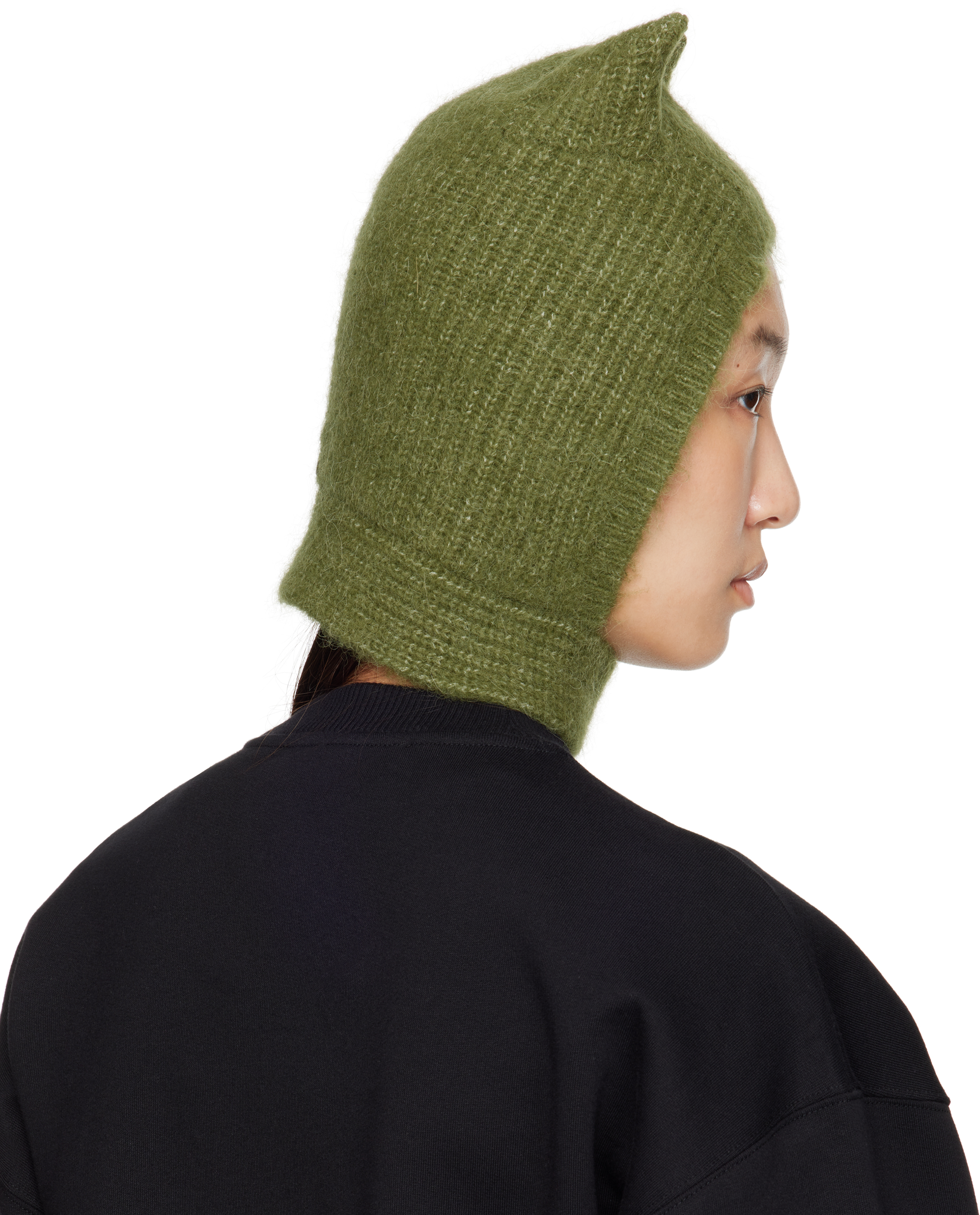 Coperni Green Knitted Horn Beanie In Green