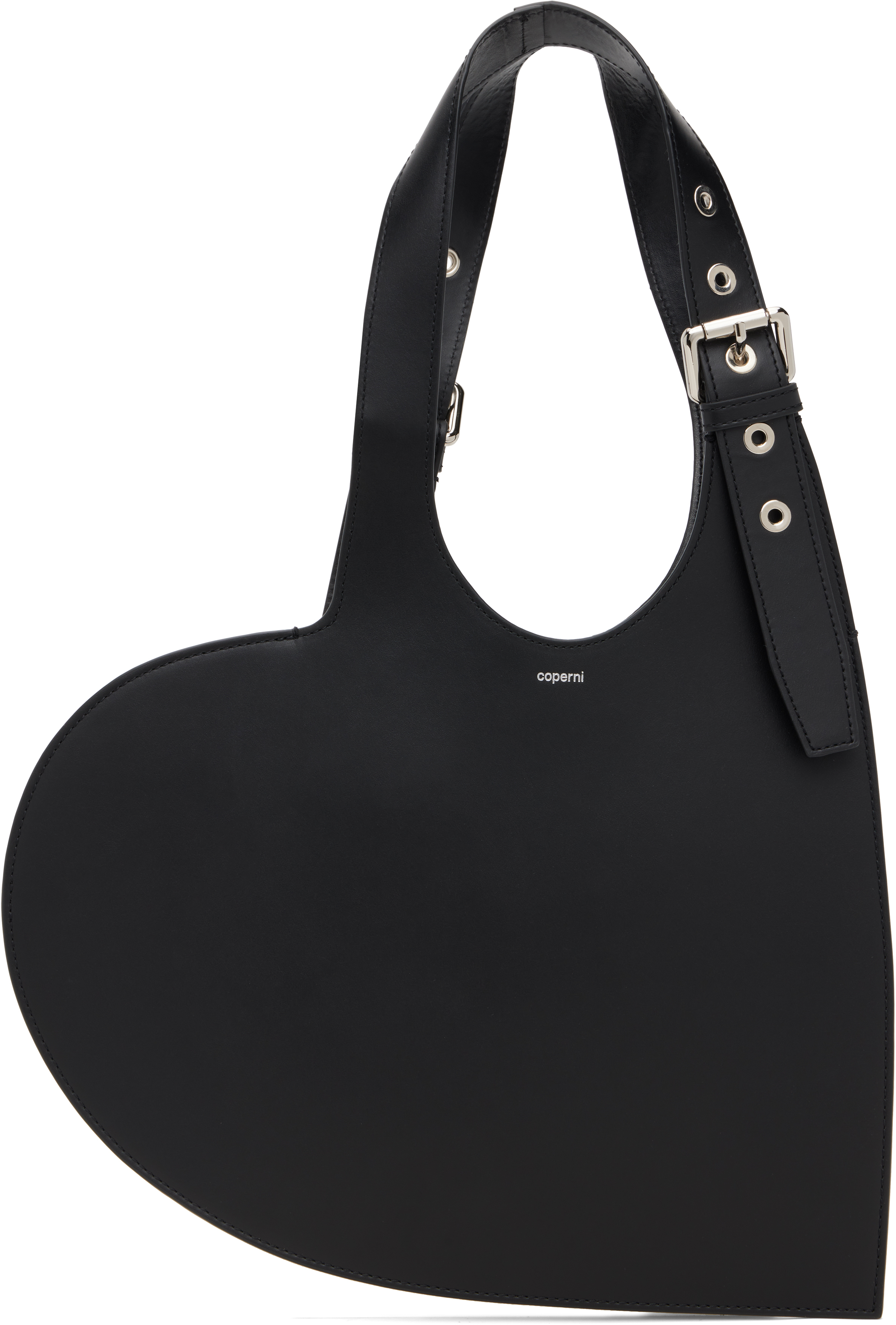 Coperni Heart-shaped Black Calf Leather Tote With Adjustable Handle In Black