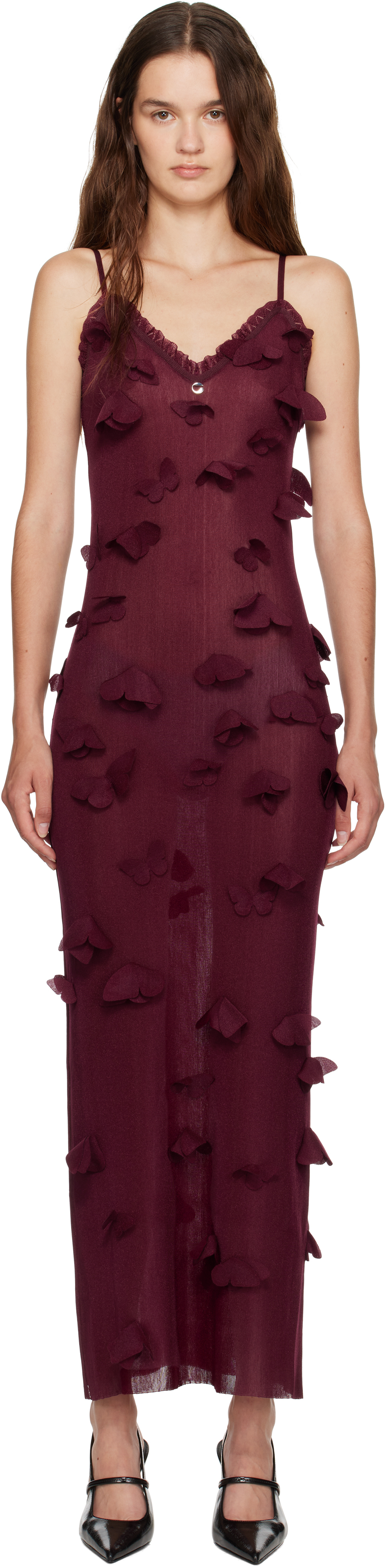 Burgundy Butterflies Techno Midi Dress