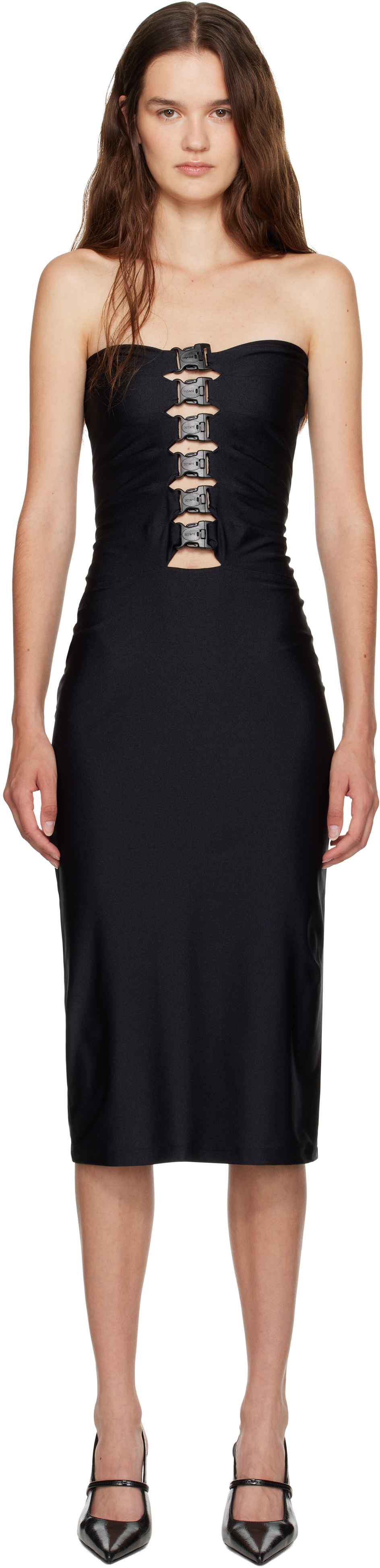 Black Multi Buckle Midi Dress