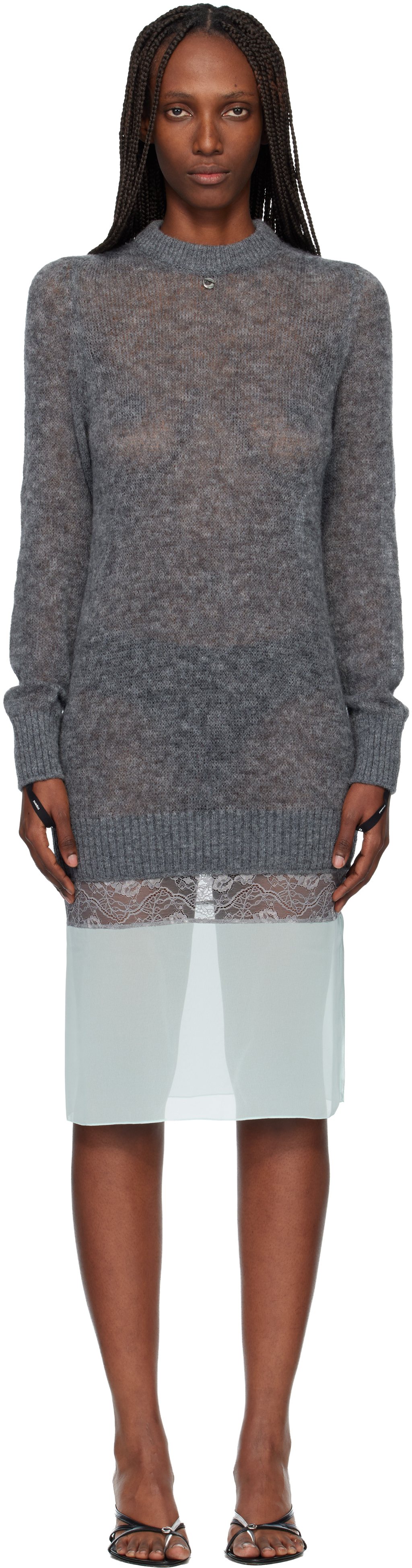 Coperni Gray & Green Multi-layer Pullover Midi Dress