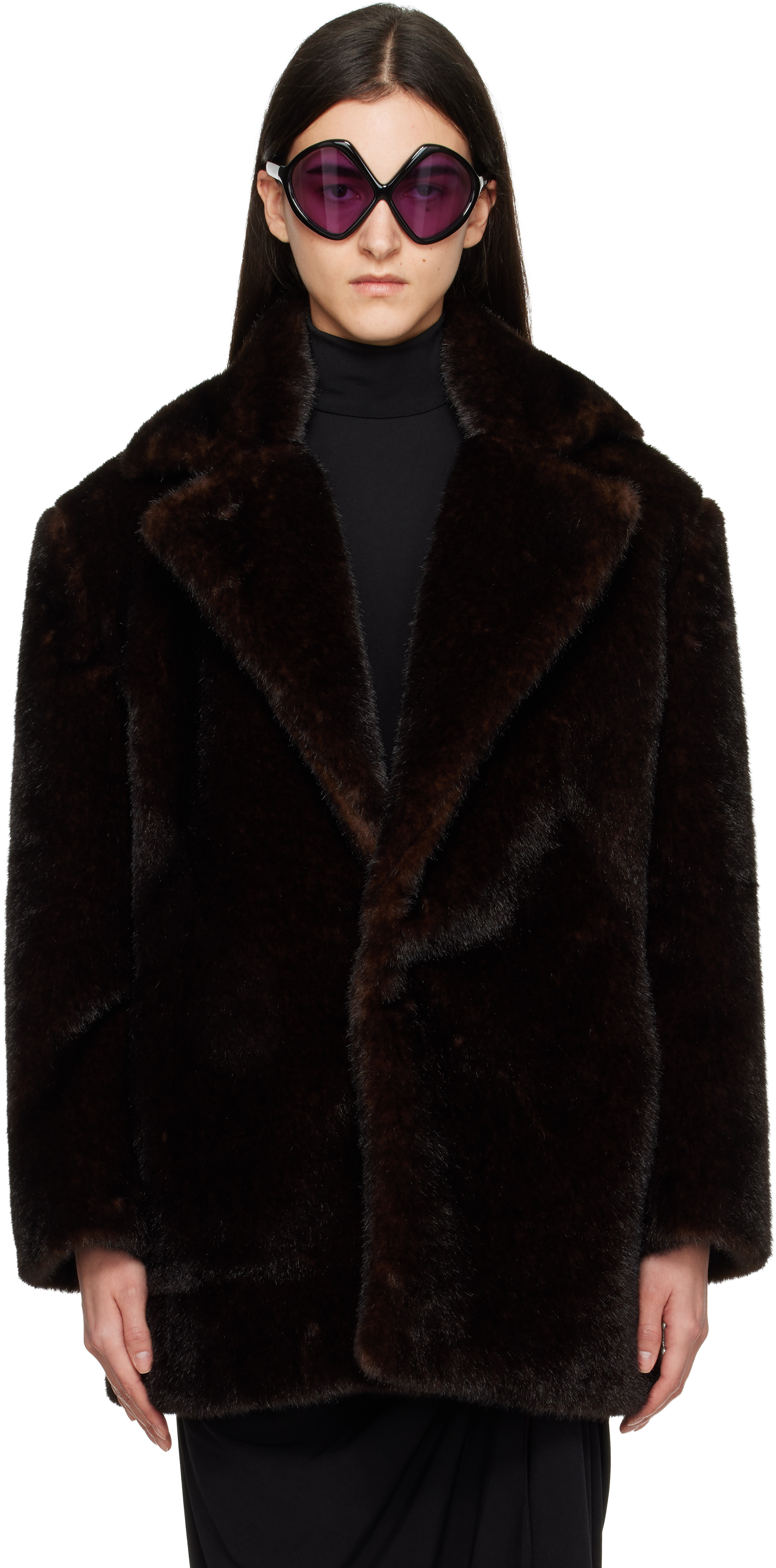 Coperni Brown Notched Lapel Faux-fur Coat