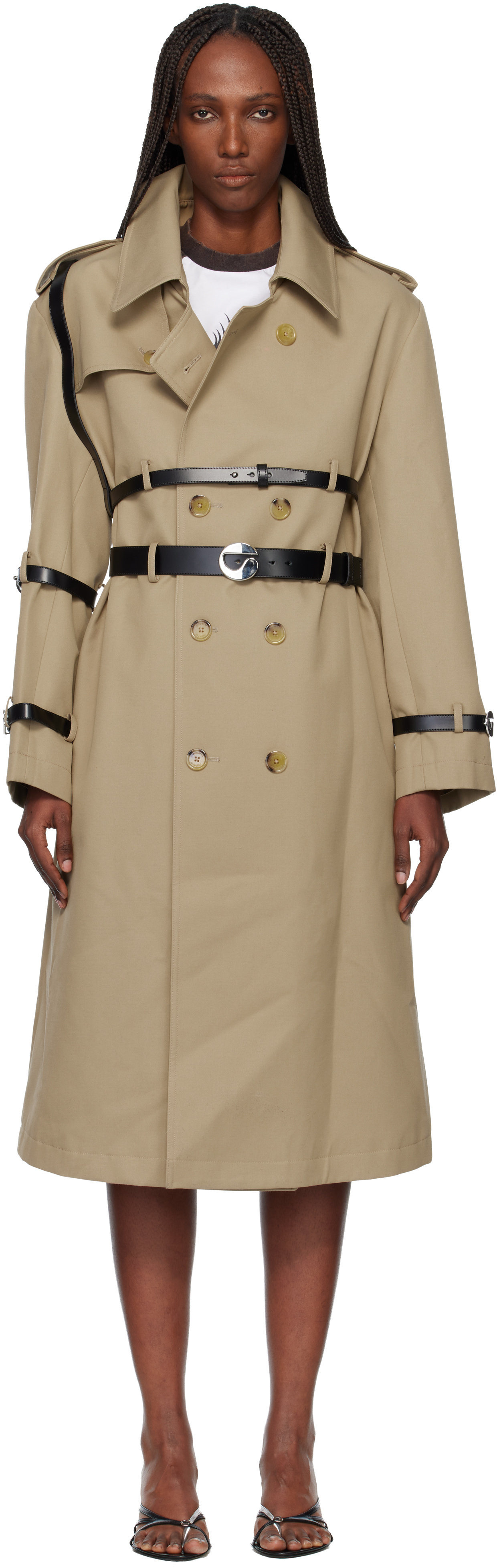 Coperni Beige Multi Belt Trench Coat In Animal Print