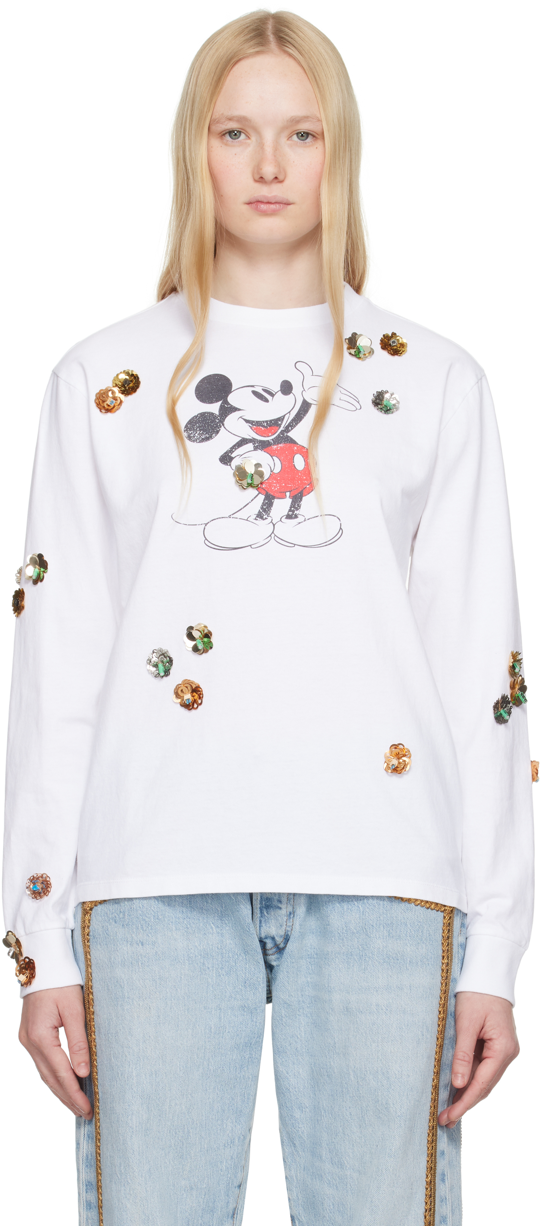 White Disney Mickey Long-Sleeved T-shirt