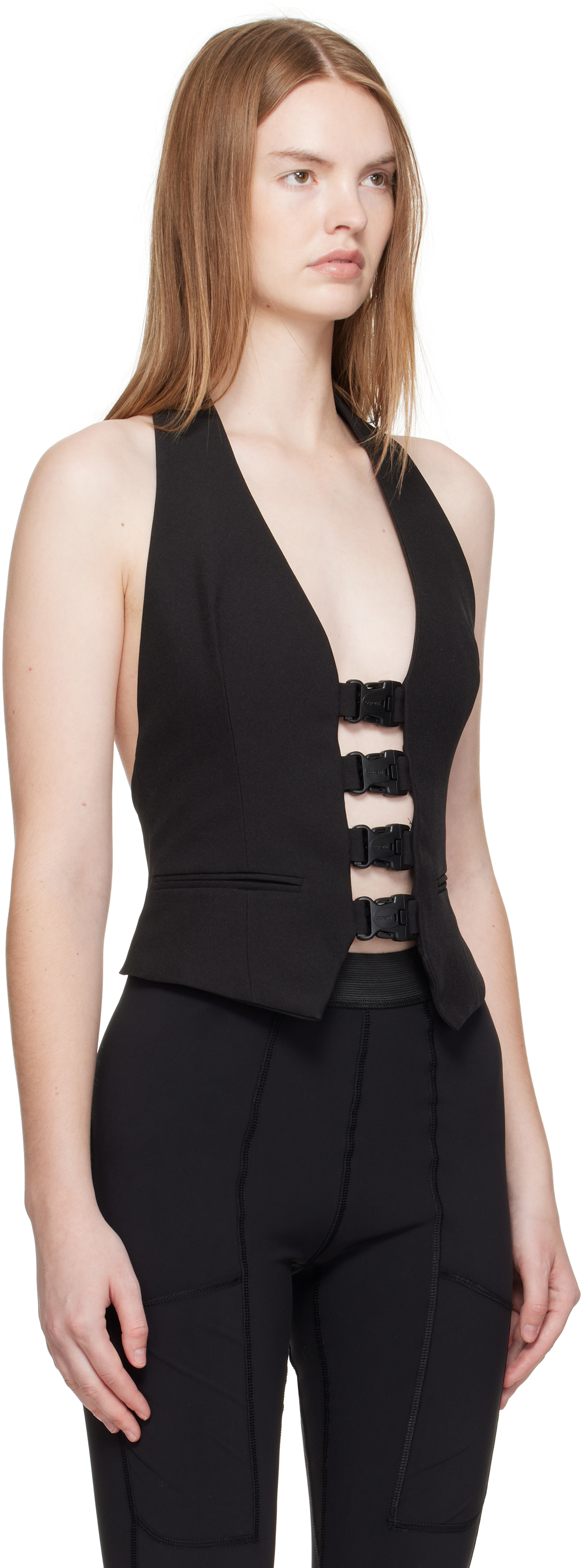 Coperni Women Multi Bukle Waistcoat Satin Vest In Black